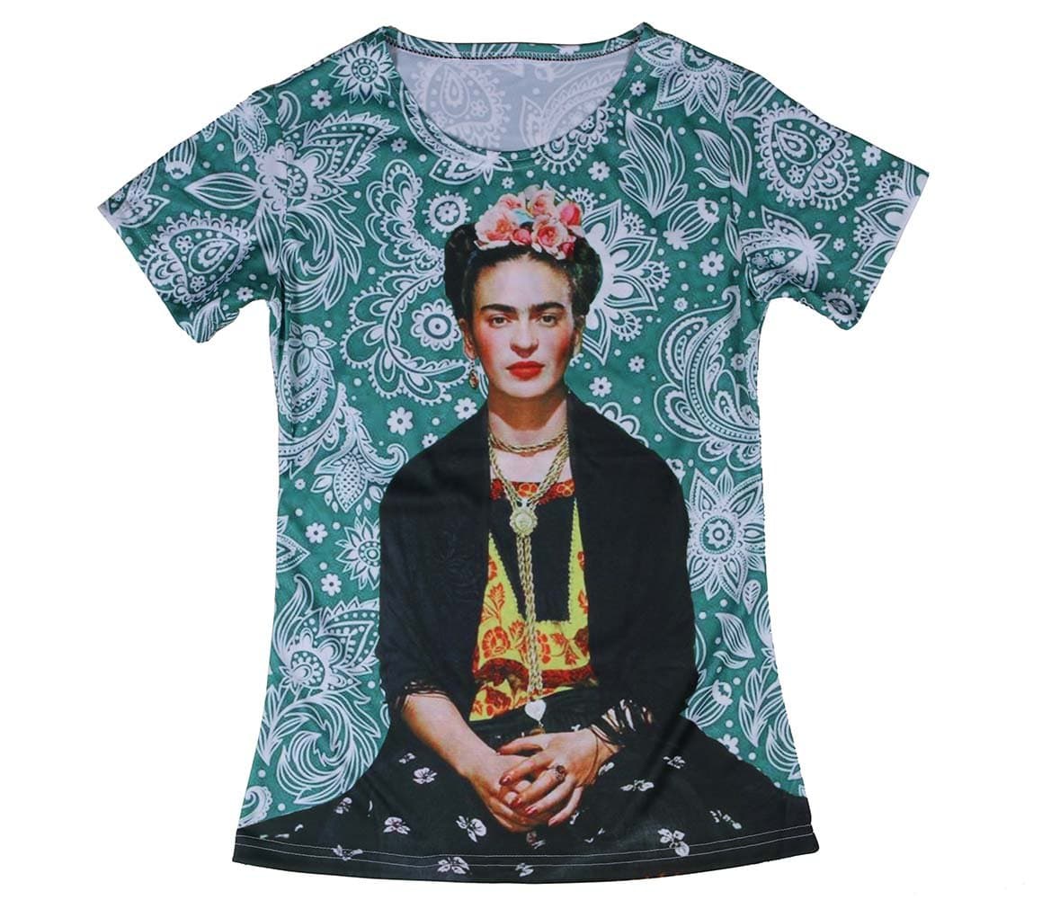 Sweet Style Frida Kahlo Print Round Neck Short Sleeves T-Shirt for Women (Small, Tef0073-Green)