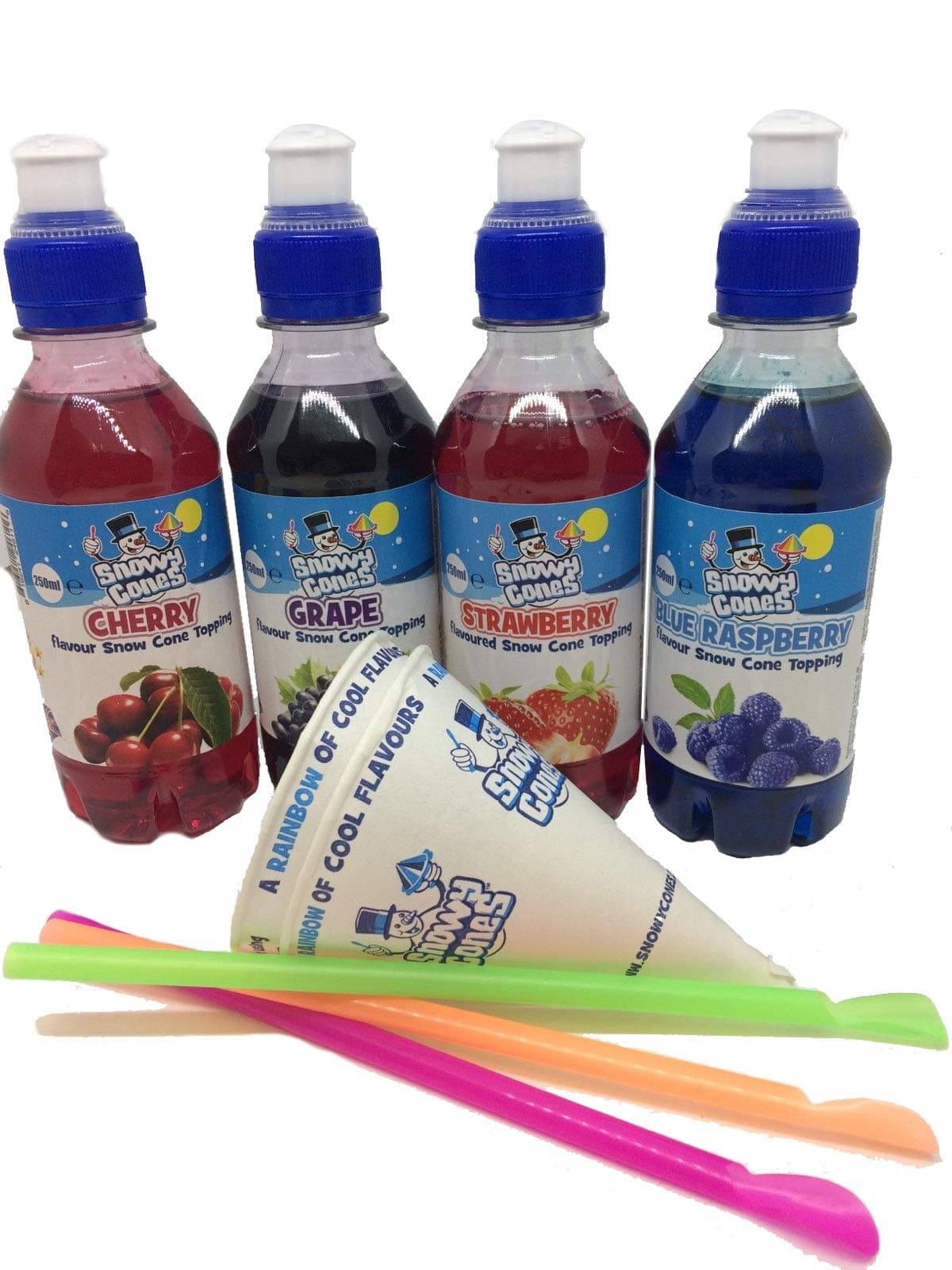 Snowycones | Syrup for Snow Cones and Shaved Ice | Not Slush | 250 ml, 4-Piece … (Blue Raspberry, Strawberry, Grape, Cherry,)