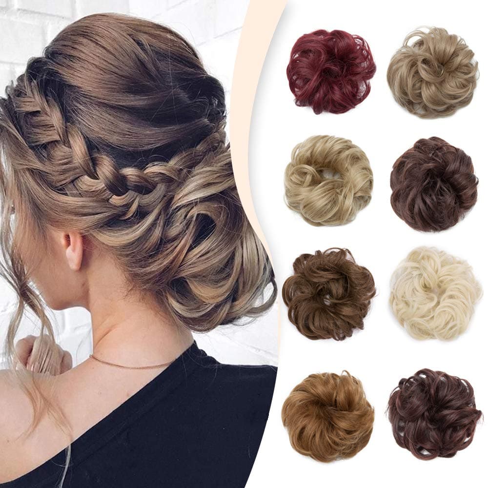Messy Hair Bun Synthetic Updo Chignons Hairpiece Donut Elastic Curly Bride Bun Ponytail Scrunchy Hair Extensions Wig for Women 35g Light Brown-Medium