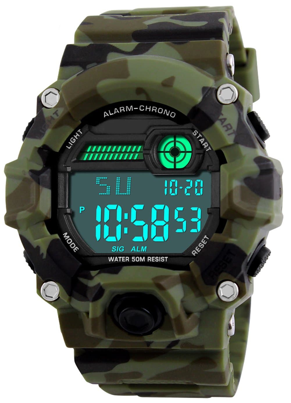 Kids Digital Watches, Boys Sports Watch with Alarm/Timer/Shock Resistant, Teenagers Childrens 5 Bars Waterproof Electronic Wrist Watch for Boys Camouflage