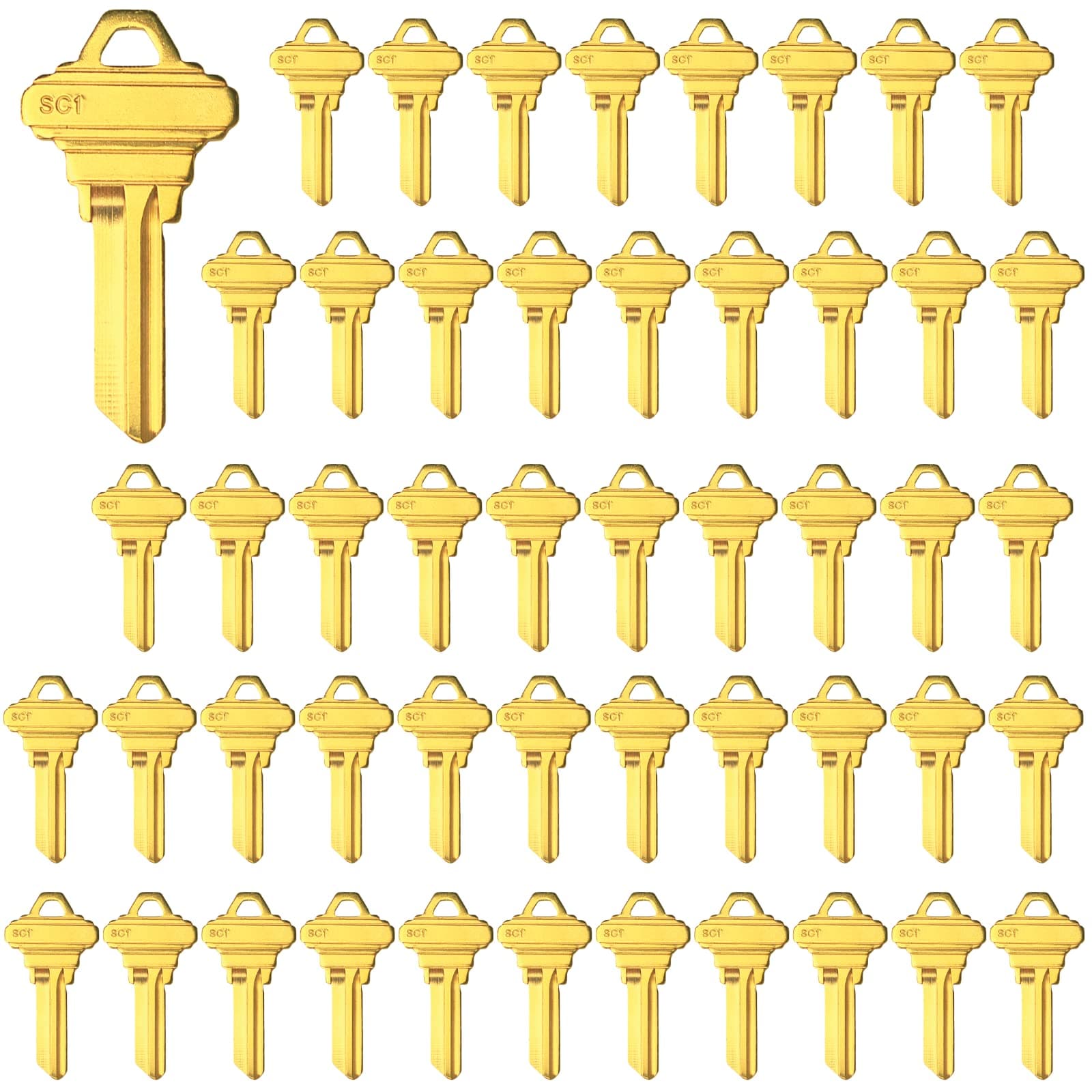 Brass Finish SC1 Key Blanks, Uncut Blank Keys, Pack of 50 Keys