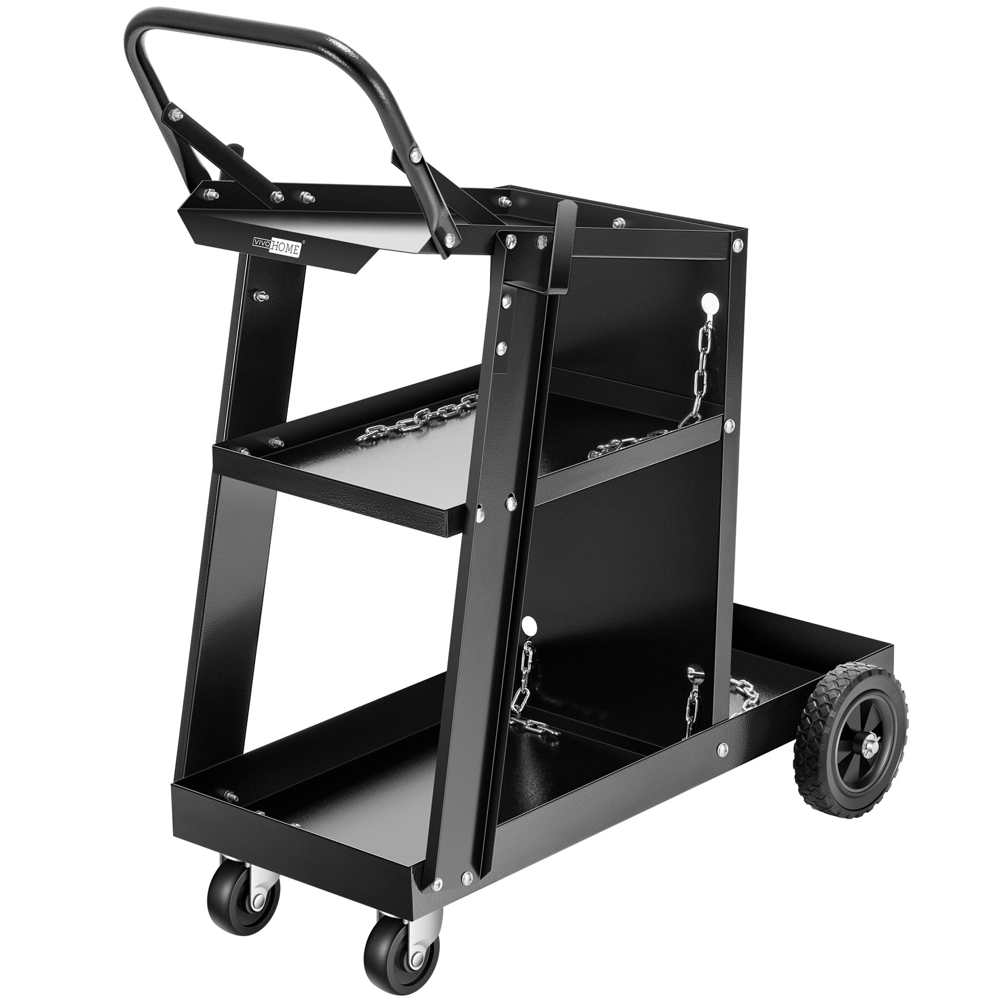3 Tiers Rolling Welding Cart with Wheels and Tank Storage