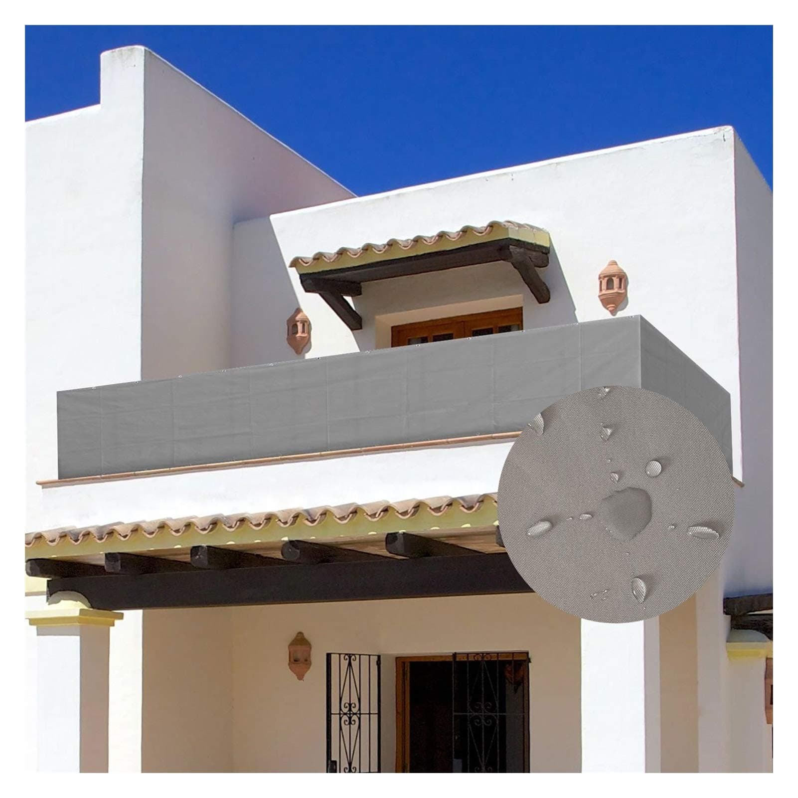 OZYN Balcony Privacy Screen, PES Ventilated UV-Proof Wall Fence Panel For Deck, Garden, Pool, Patio With Eyelets & Cord (Color : A, Size : 0.85x9m)