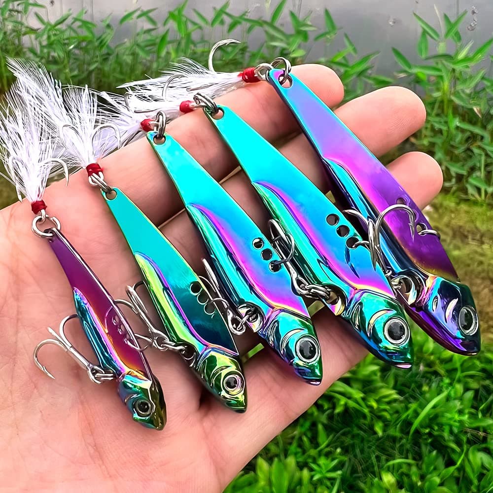OriGlam 5pcs Fishing Spinner Lures, Metal Spoons Jigging Lures, Sea Fishing Spinners Sinking Set Hard Bait for Salmon Trout