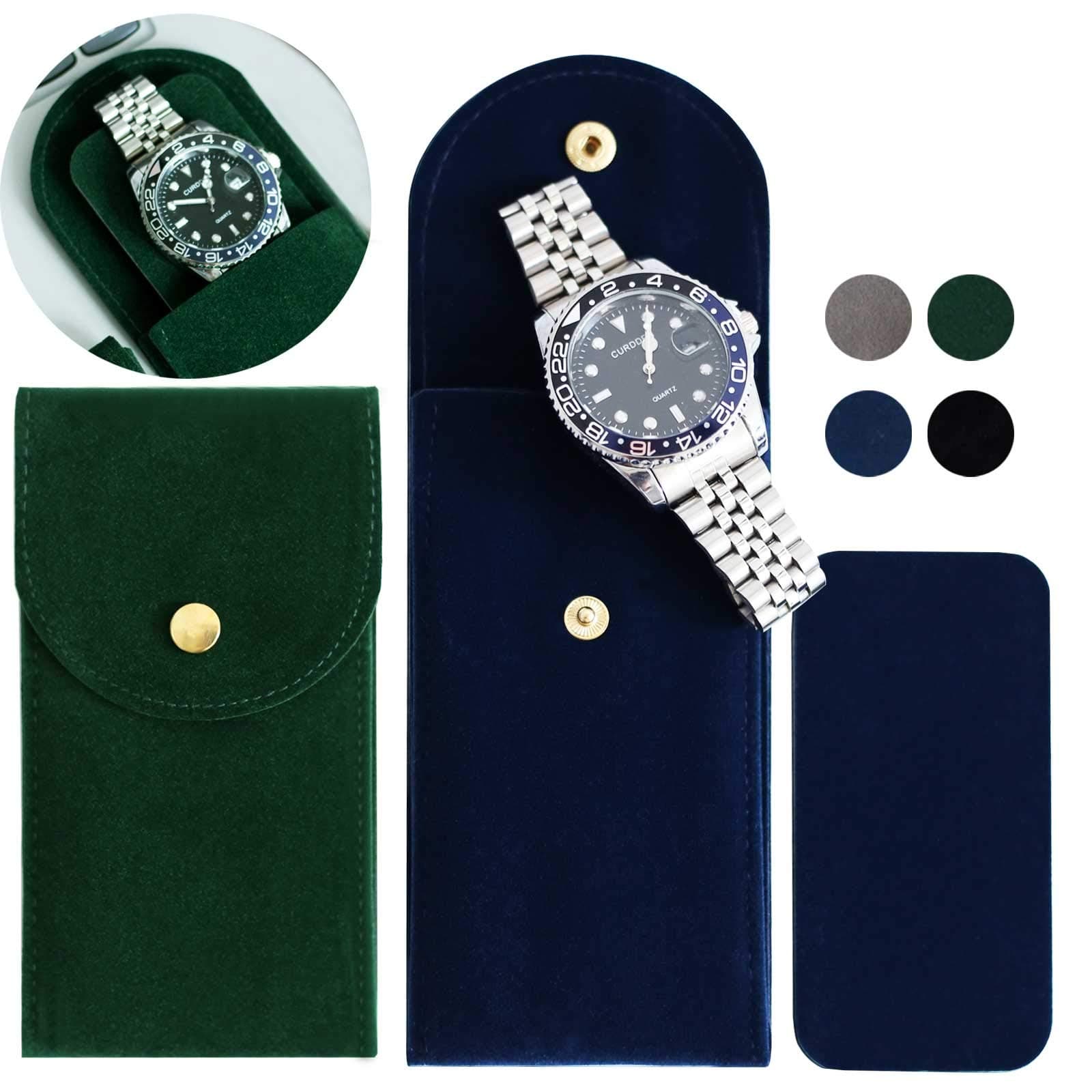 Besforu 4PCS Watch Travel Case for Men and Women Portable Velvet Watch Pouch Watch Storage Bag and Organizer (2GREEN+2BLUE)