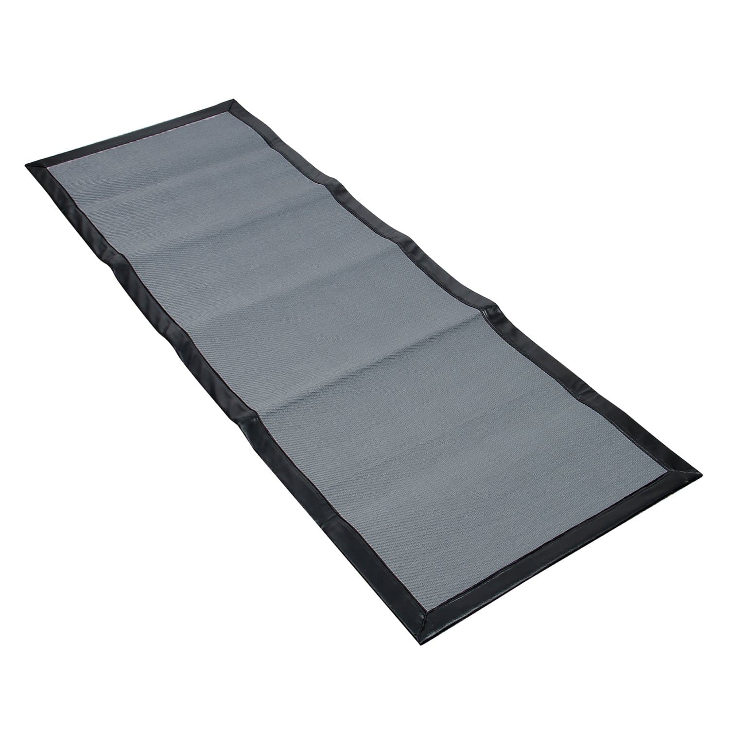 SAVON Grey Runner With Black Faux Leather Border Rectangular 2x6 Rug Indoor or Outdoor