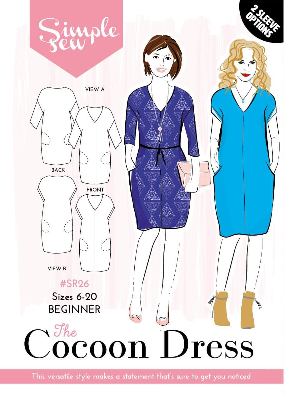 Womens Ladies SIMPLE SEW Sewing Pattern The Cocoon Dressess Beginner Casual Mini Fashion Style Outfit Sizes 6-20