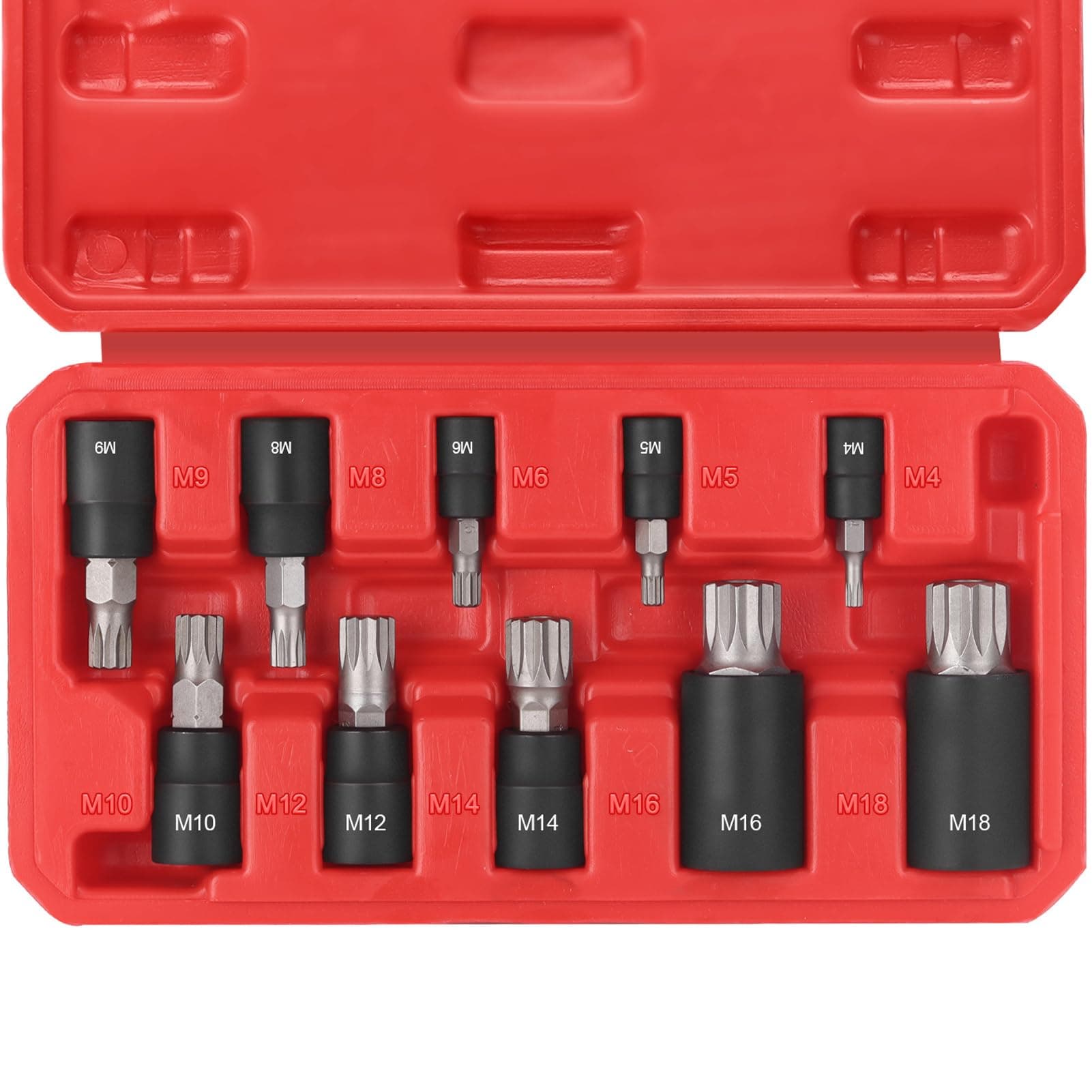 10-Piece XZN Triple Square Spline Bit Socket Set, 1/4”, 3/8” and 1/2” Drive M4 - M18 Triple Square Socket Set, S2 Steel Bits and CR-V Sockets With Storage Case