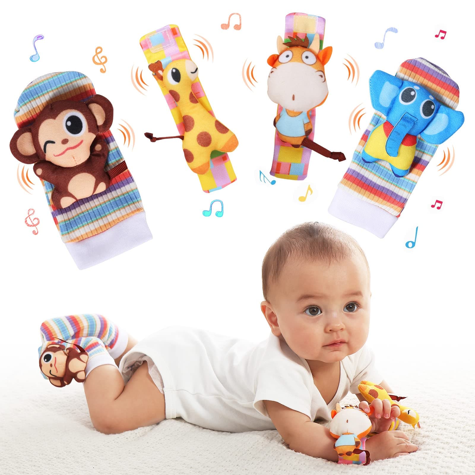 Foot Finders & Wrist Rattles for Infants Developmental Texture Toys for Babies & Infant Toy Socks & Baby Wrist Rattle
