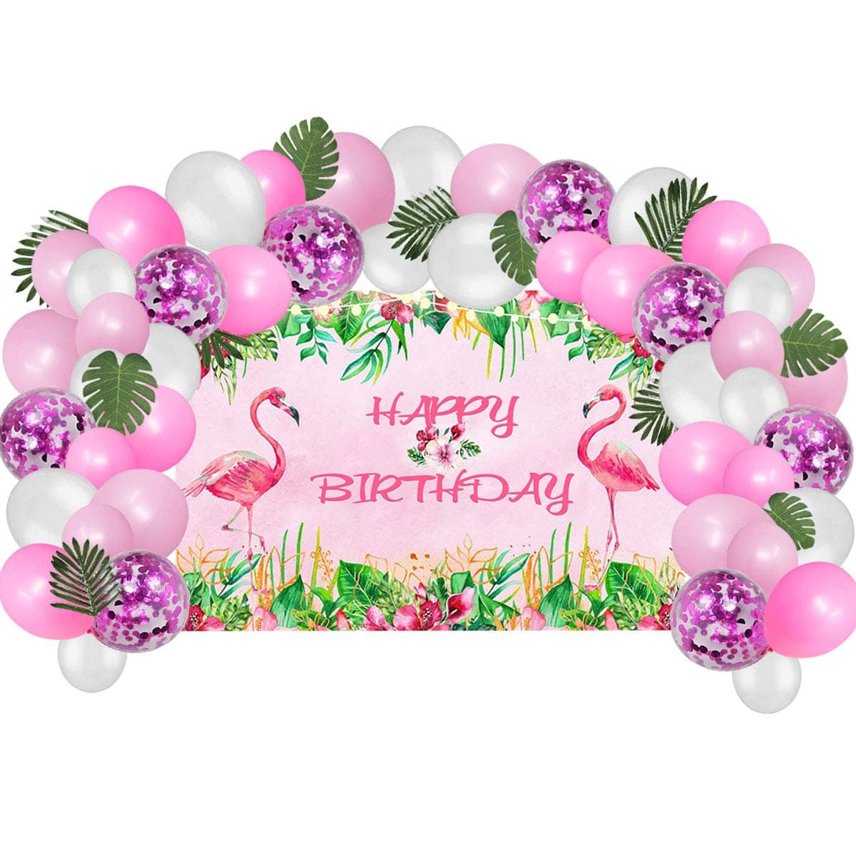 Flamingo Birthday Party Supplies Decorations, Pink Flamingo Backdrop With Balloons Kit For Kids Photo Background, Gift For Girls