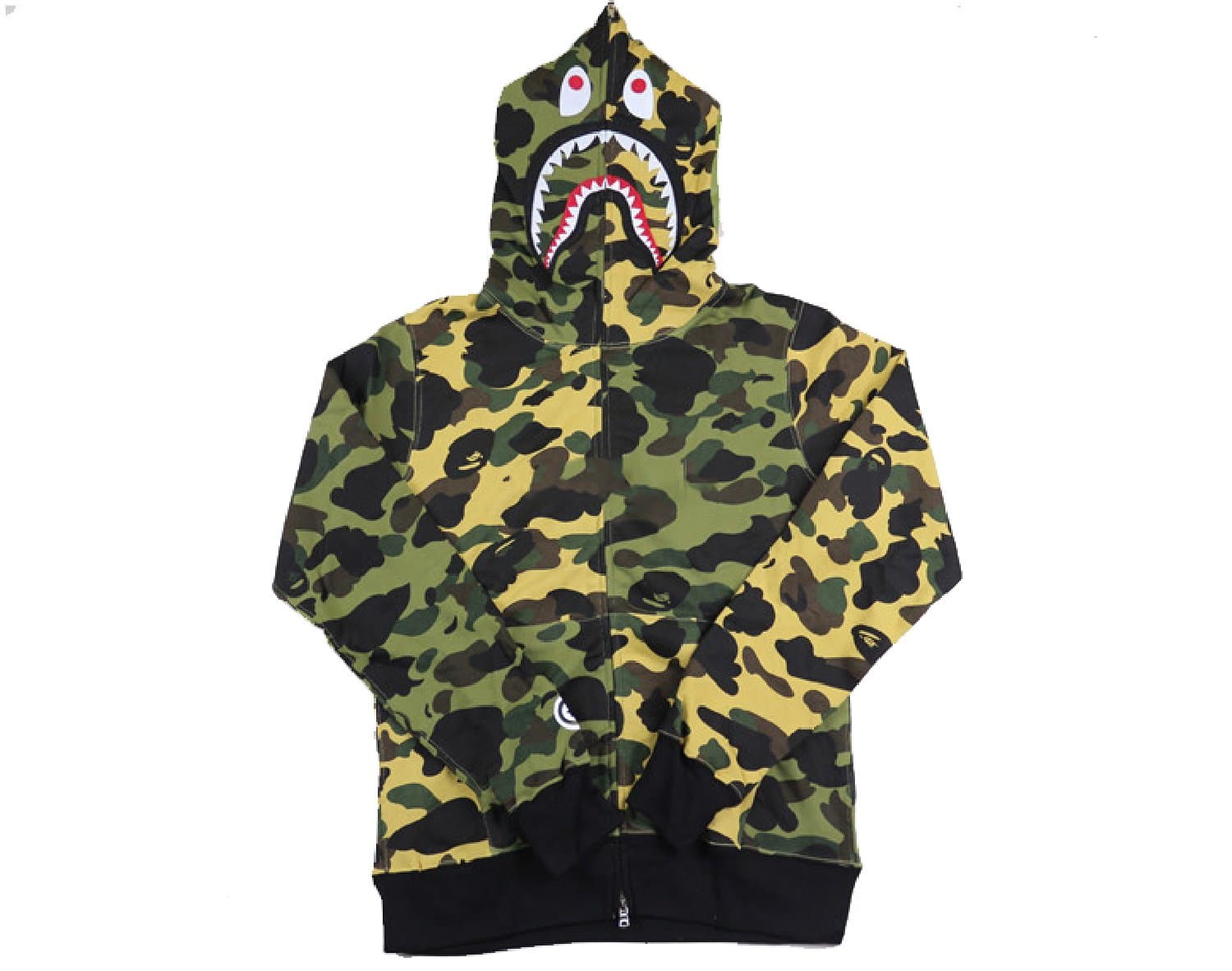 Bape green yellow camo shark hoodie