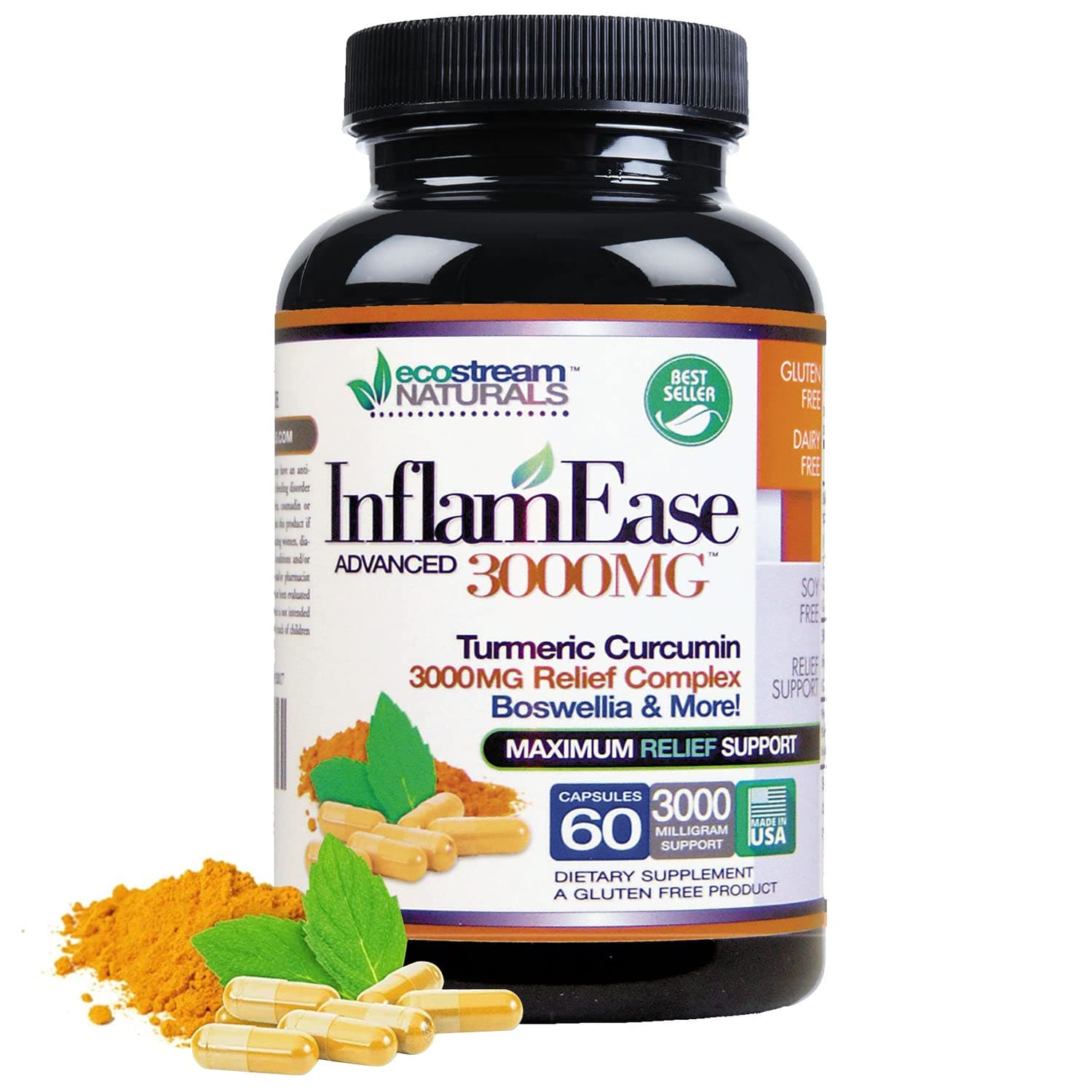 InflamEase, Day or Night Use - Gluten-Free, 60 Vegetarian Capsules (Packaging May Vary)