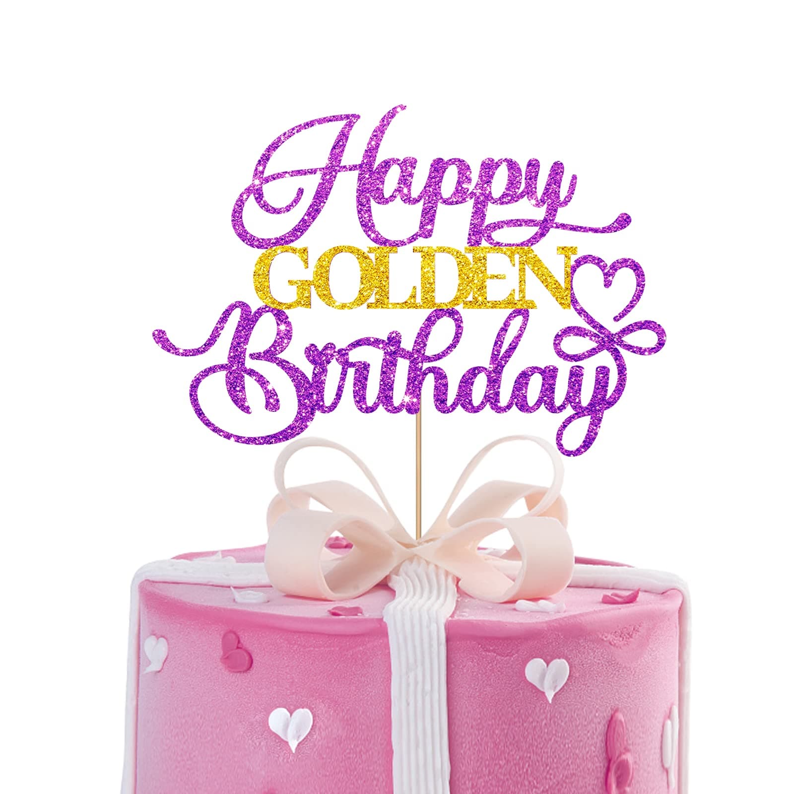 Happy Golden Birthday Cake Topper, Happy 1st 2nd 3rd Birthday Cake Topper, Women Birthday Cake Decor, 21st 30th 40th 50th 100th Birthday Party Supplies Decoration - Purple & Gold Glitter