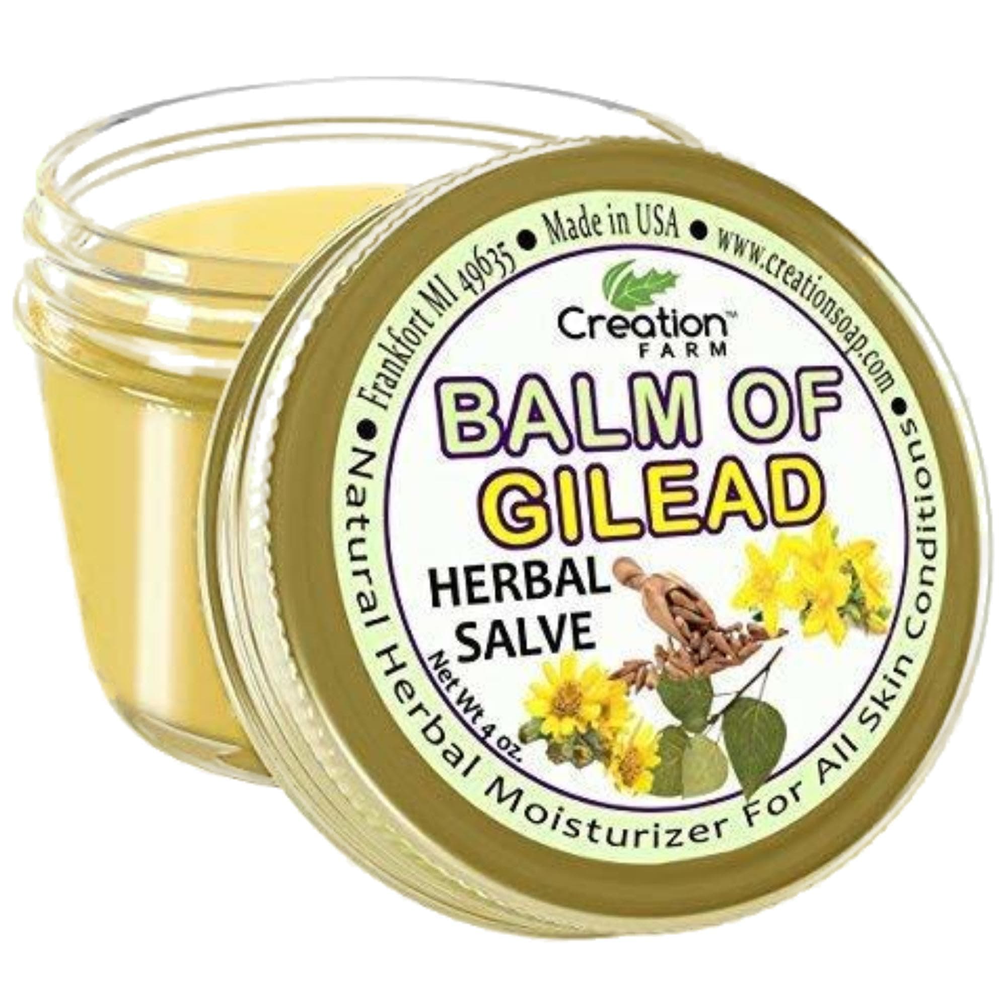 Creation Farm Balm of Gilead Salve - Soothing Sore Muscle Massage Rub Natural Herbal Plant Based Ointment, Pomada De Gilead Savilla - 4 oz Jar - Fast Acting
