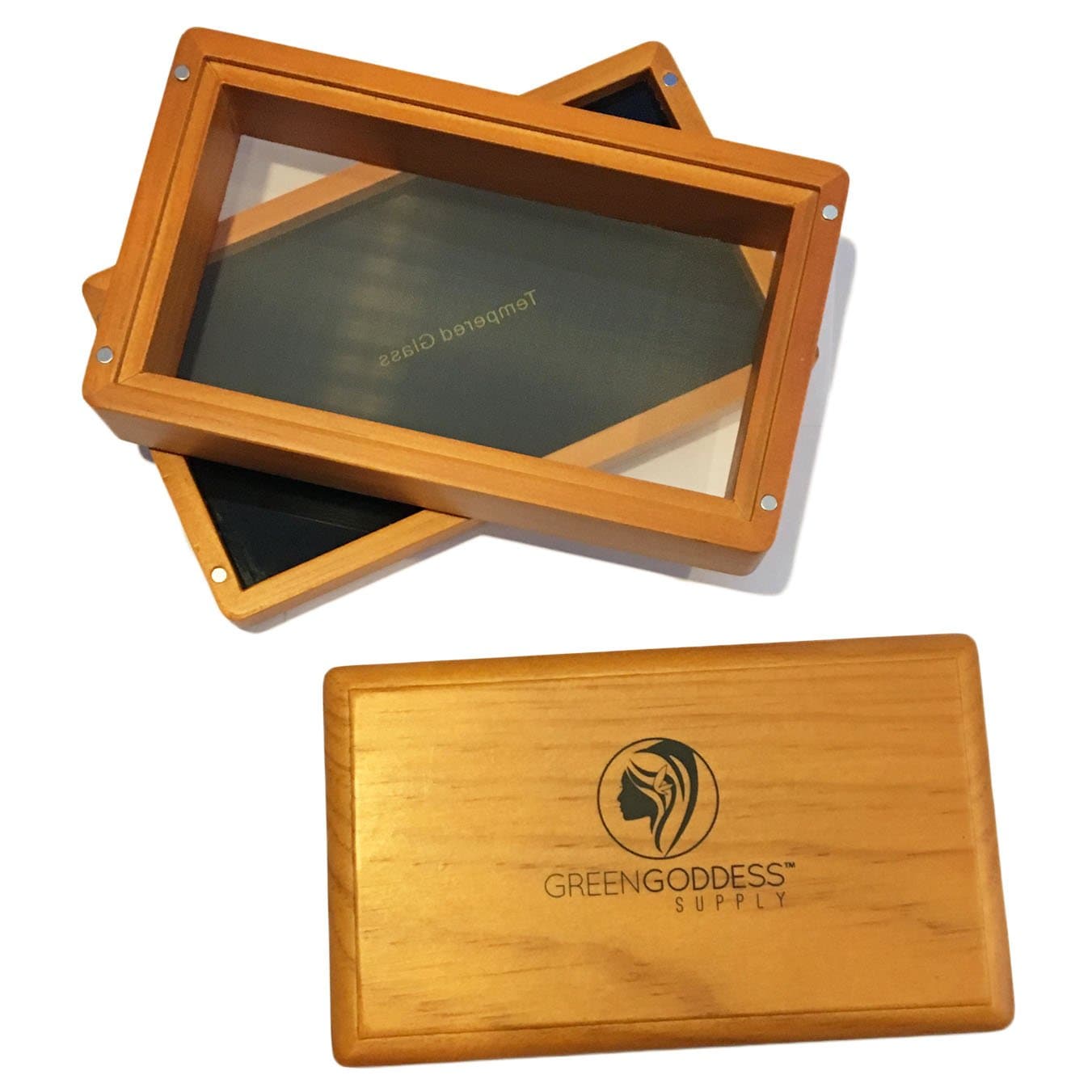 Green Goddess Supply Mini Walnut Pollen Sifter Box - 100 Micron Mesh Sifting Screen - Herb & Pollen Shaker & Storage Case - Magnetic Closure - 3-Piece Sifter (5 1/8" x 3 1/4" x 1 1/2")