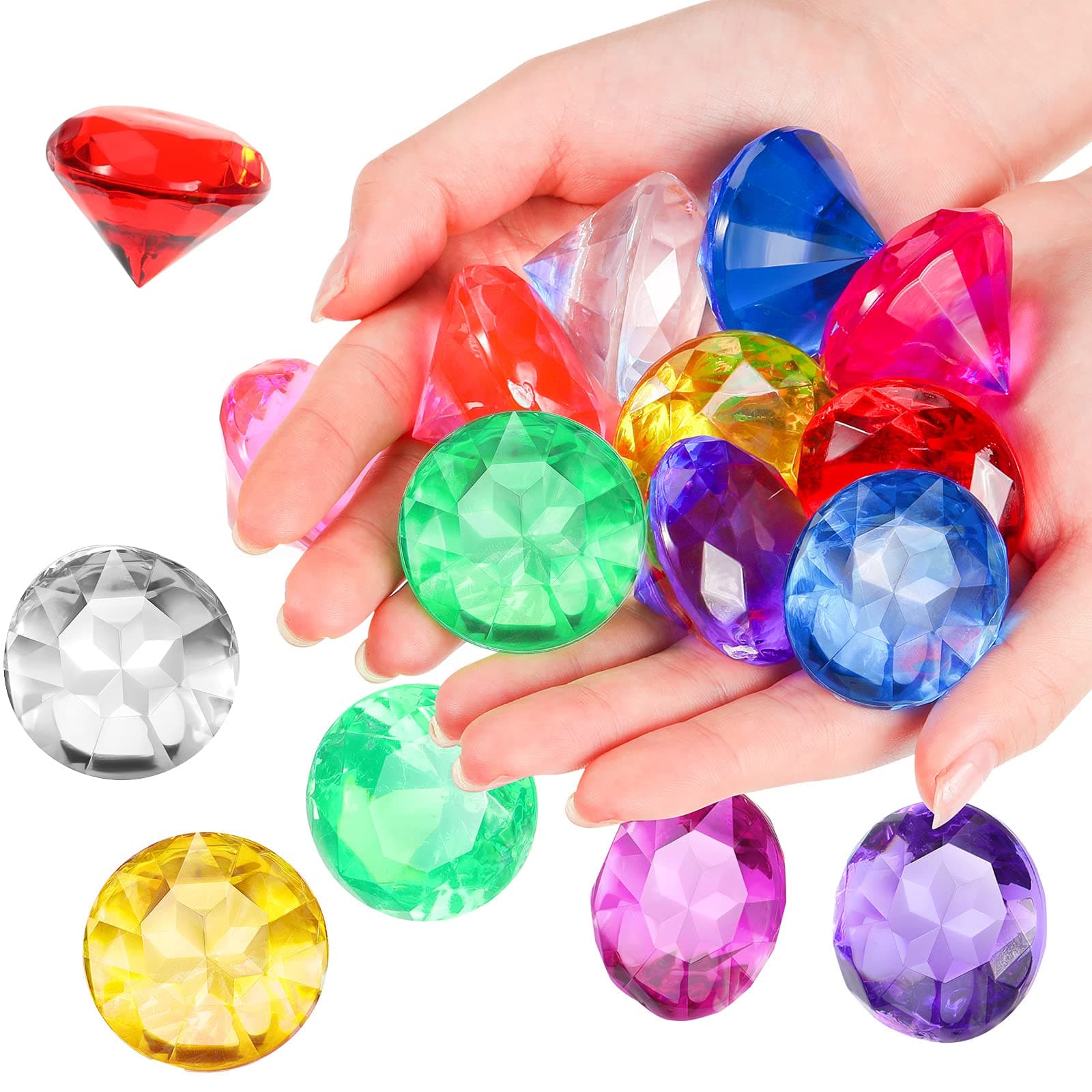 Zomiboo Acrylic Diamond Large Gems Pirate Round Treasure Toy Gems Colorful Treasure Round Gemstones Diamond Shaped Gemstones Large Acrylic Gems for Home Table Scatters Vase Fillers Party Decoration
