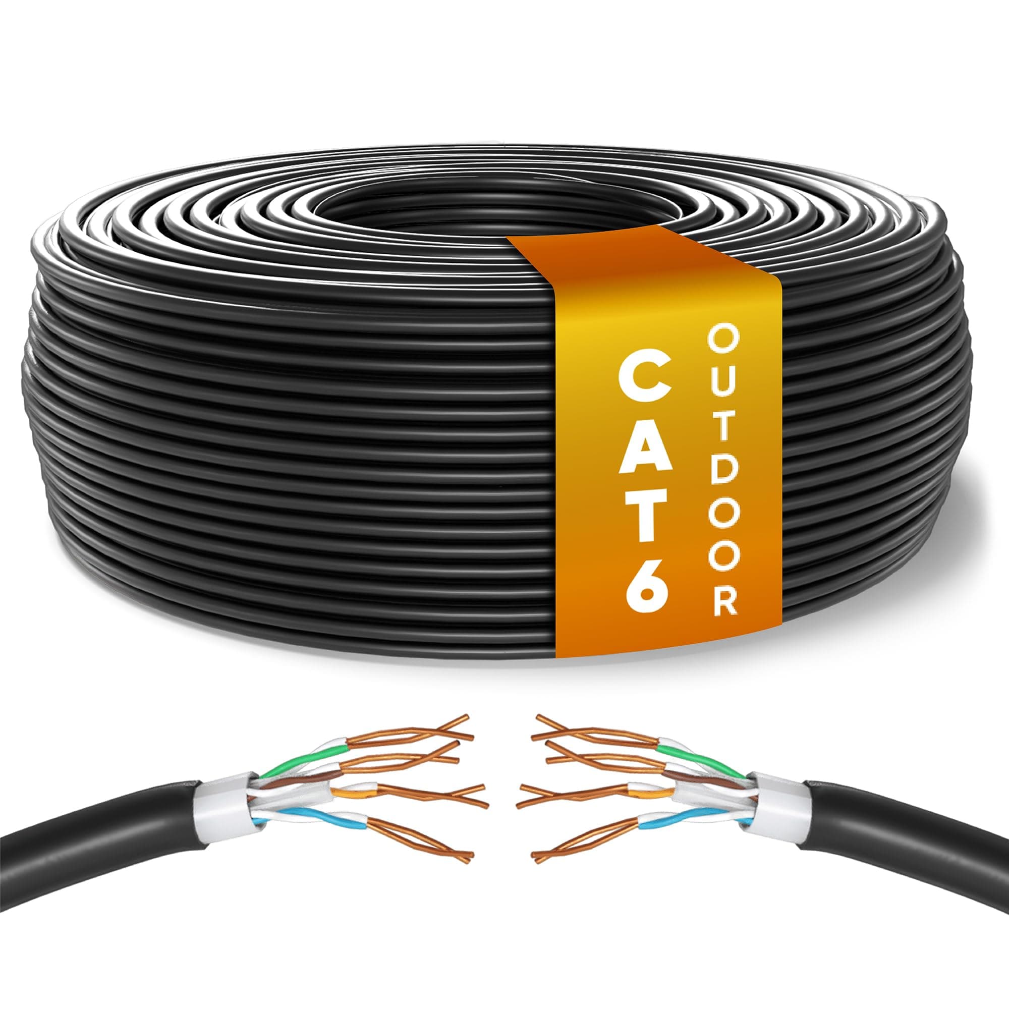 – Outdoor Waterproof Cat 6 Ethernet Cable 50m, High Speed LAN Ethernet Network Cable, Bulk Cat6 Internet, 1 Gbps, 250 Mhz, ADSL AWG24, UTP CCA (50 Meter, Black)
