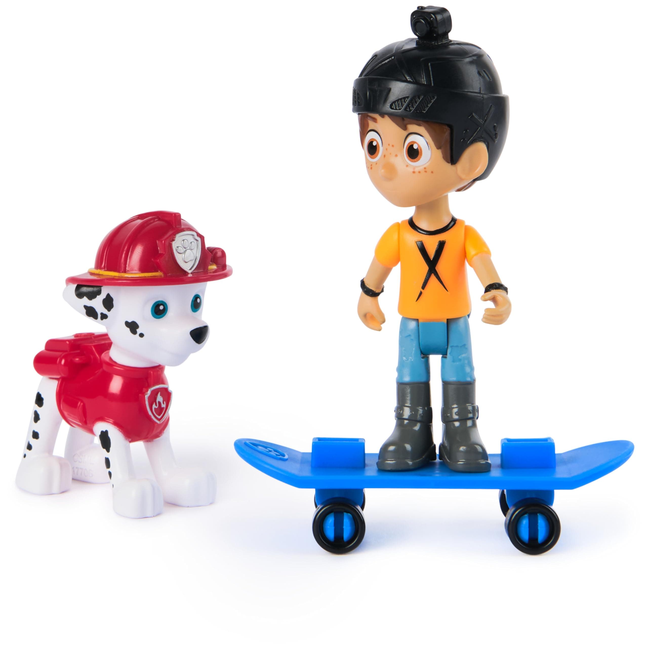 Hero Pups Action Figure Set with 1 Marshall Dog Figure, 1 Danny-X Figure and 1 Skateboard, Toy Suitable for Ages 3 and Up