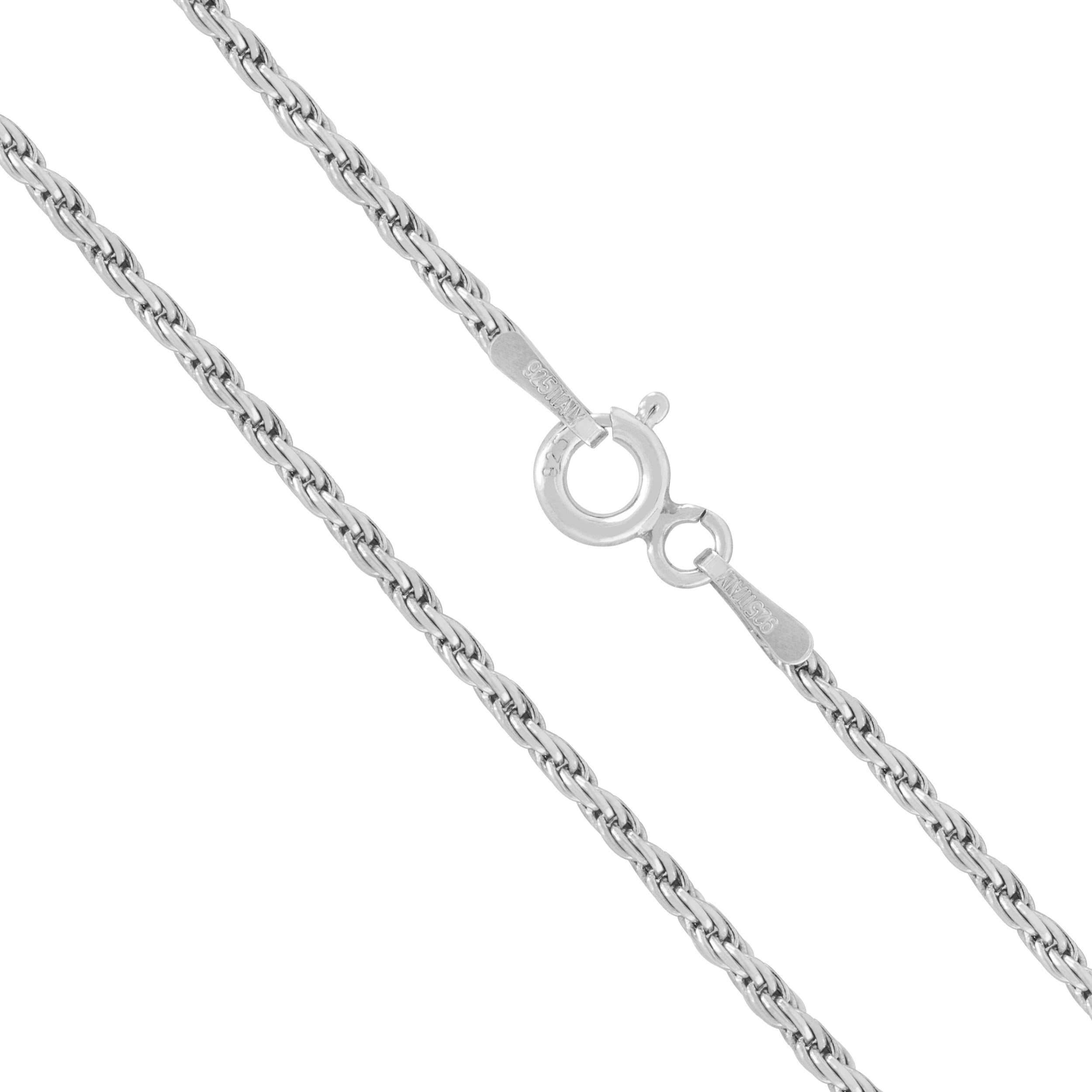 Sterling Silver Chain Necklace for Women Rope 1.5mm Tarnish Resistant Responsibly Sourced - Non-Migrating Clasp Design - Sterling Silver Chain Necklace - Italian Made in Italy - Quality Durable Sturdy 1.5mm Chain for Women - Quality Gift Box - 925 Sterling Silver Chain Necklace, 14" - 16"