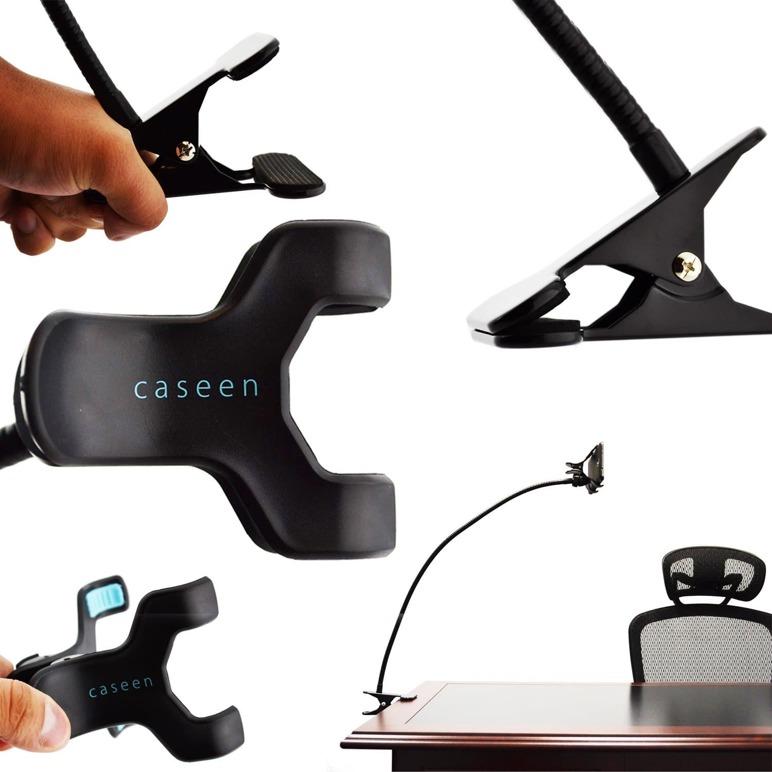 Smart Phone Desk Mount, Cell Phone Holder, caseen Quad Universal Clip Clamp [24-Inch Flexible] for Smartphones Like Apple iPhone 7 6S 6 Plus, Samsung Galaxy S7/Edge, Google Pixel/LX, LG G5 G6 & More