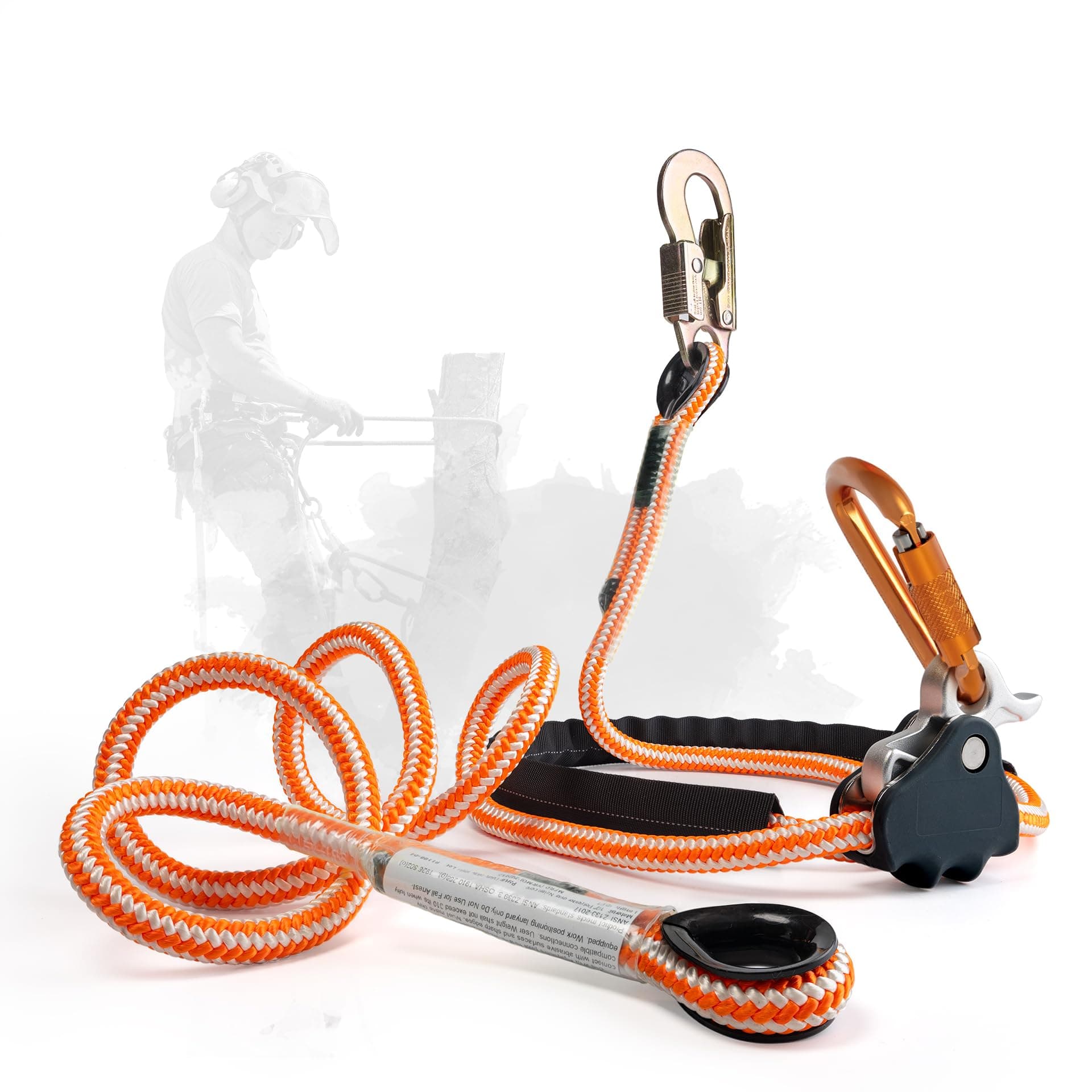 - ProClimb Arborist Positioning Lanyard by Pelican Rope - 1/2 in x 8 ft Polyester Rope with Steel Snap Hook - Adjustable, High Visibility, ANSI/OSHA Certified for Work Positioning and Tree Climbing