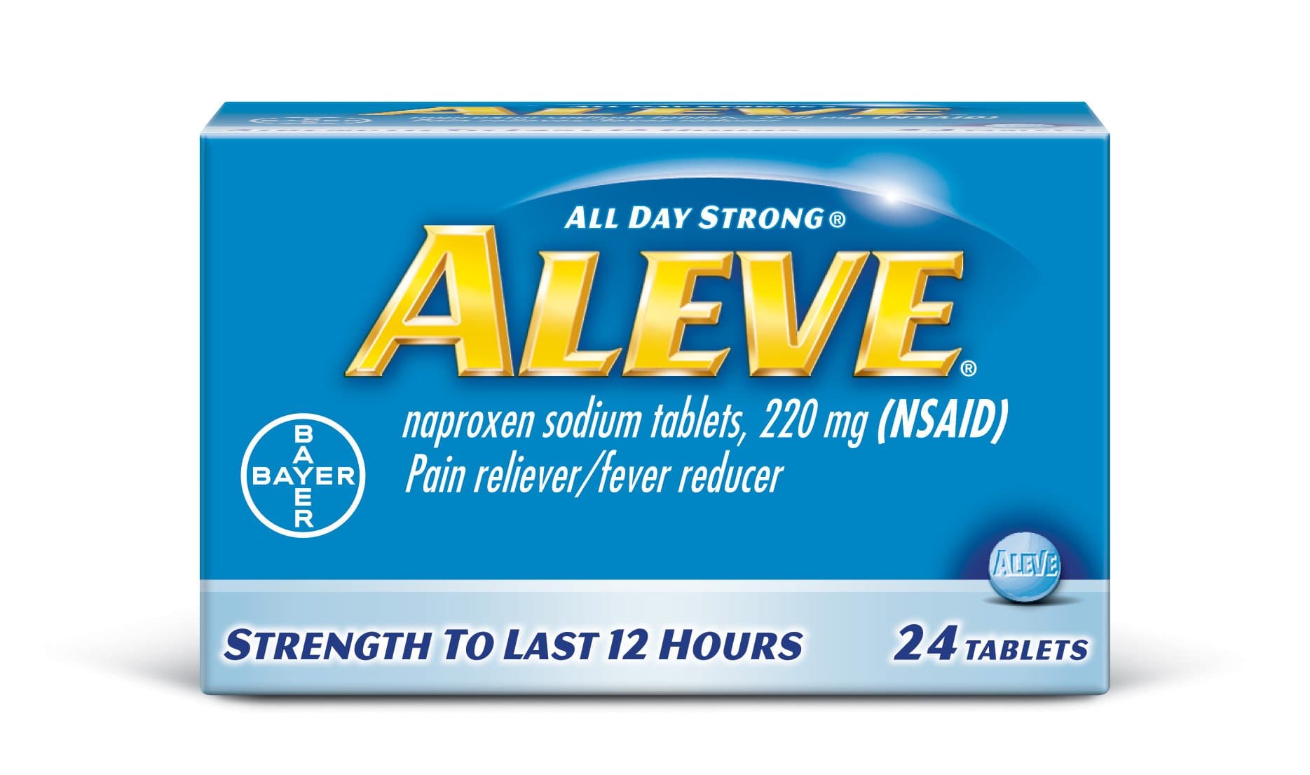 Aleve Tablets with Naproxen Sodium, 220mg (NSAID) Pain Reliever/Fever Reducer, 24 Count, Blue