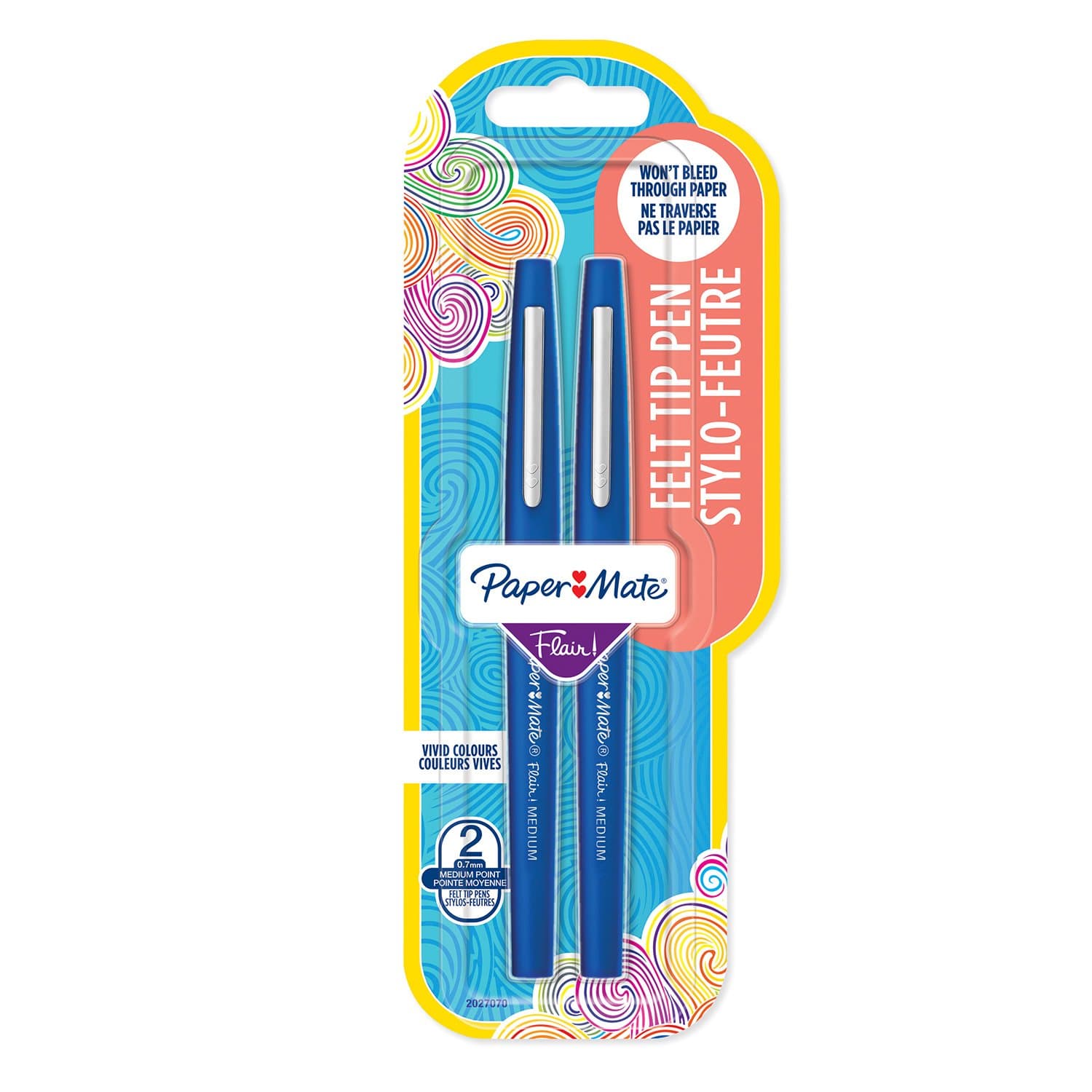 Flair Pen, 1.1mm Medium Tip, Blue, Pack of 2