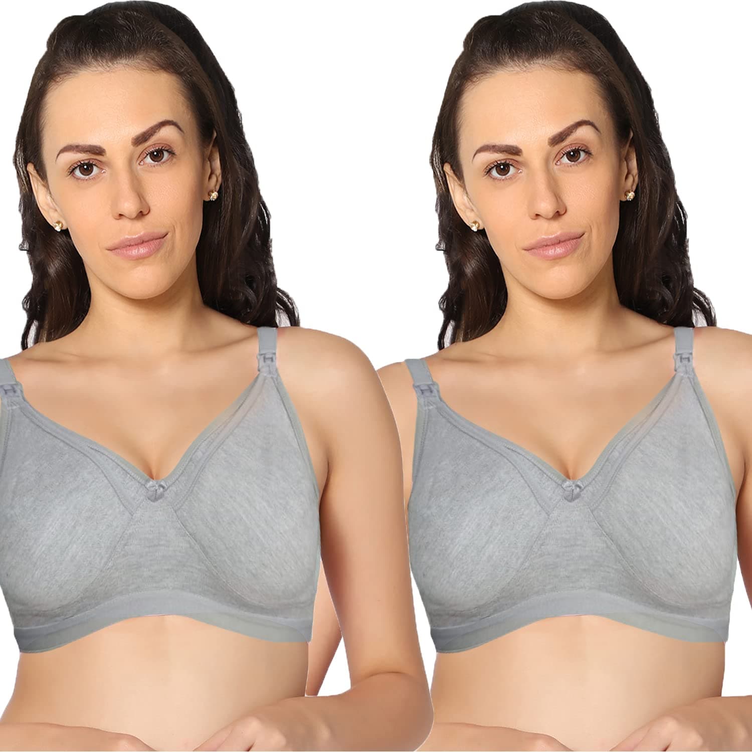 KAVYA KAVYA78_MGREYMGREY (C) Solid Color Full-Coverage Maternity Bra.
