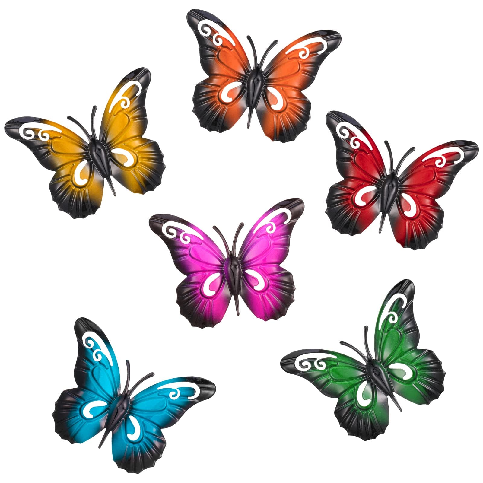 Dacitiery 6PCS Garden Butterfly Metal Wall Art Decorations Butterflies Sculptures Fence Ornaments (3.5 x 2.8 Inch, 6 Coloured)