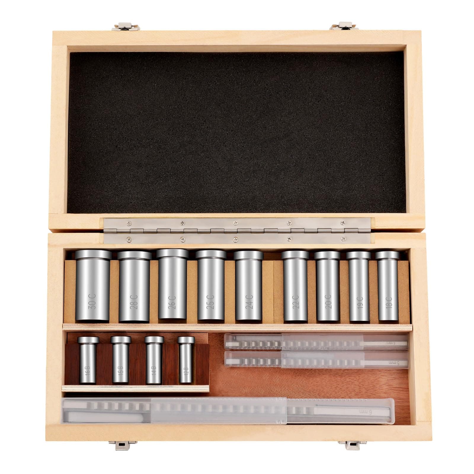 22Pcs Keyway Broach Sets, Industrial Tools for Lathe, Metric Size 4mm B1, 5mm B1, 6mm C, 8mm C Broaches, 13pcs Bushings and 5pcs Shims Metalworking Tool (22Pcs)