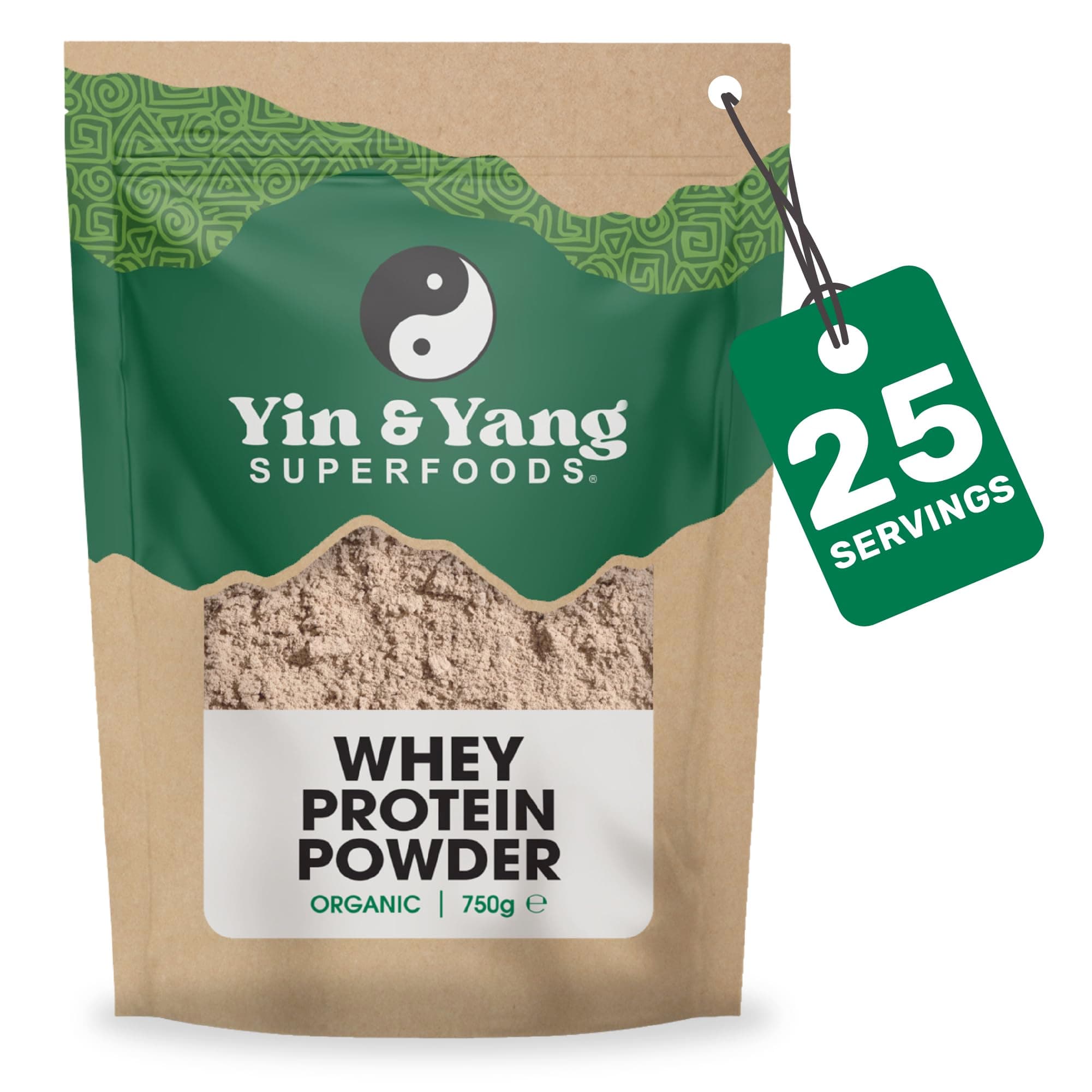 Organic Whey Protein 750g, by Yin & Yang Superfoods. Grass Fed, 19.4g of Protein Per Serving, Natural Chocolate Flavour, with Pure Cacao and Coconut Sugar (25 Servings)