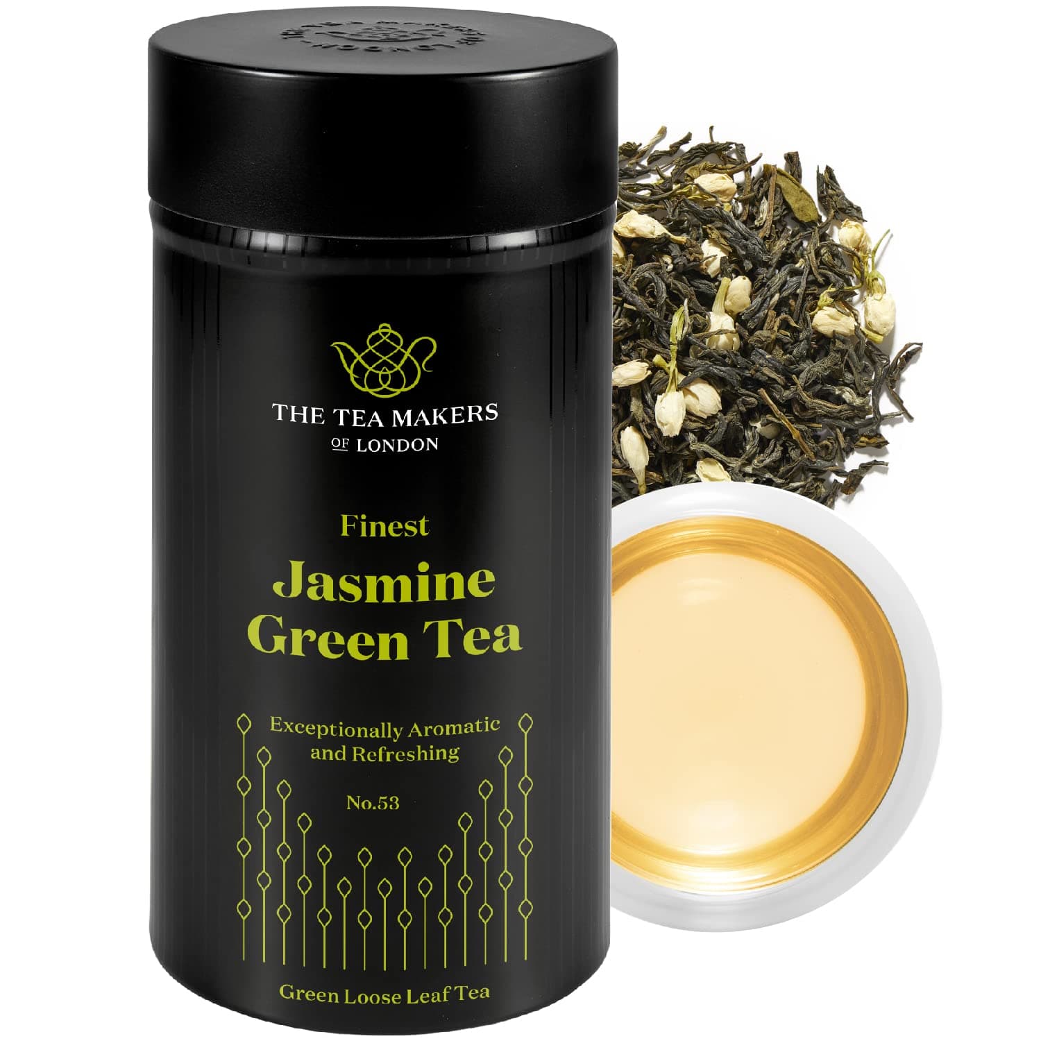 Jasmine Green Tea Loose Leaf - Natural Blend of Chinese Green Tea & Essential Oil - Sweet & Summery Notes of Jasmine Blossoms - 125g Caddy by The Tea Makers of London