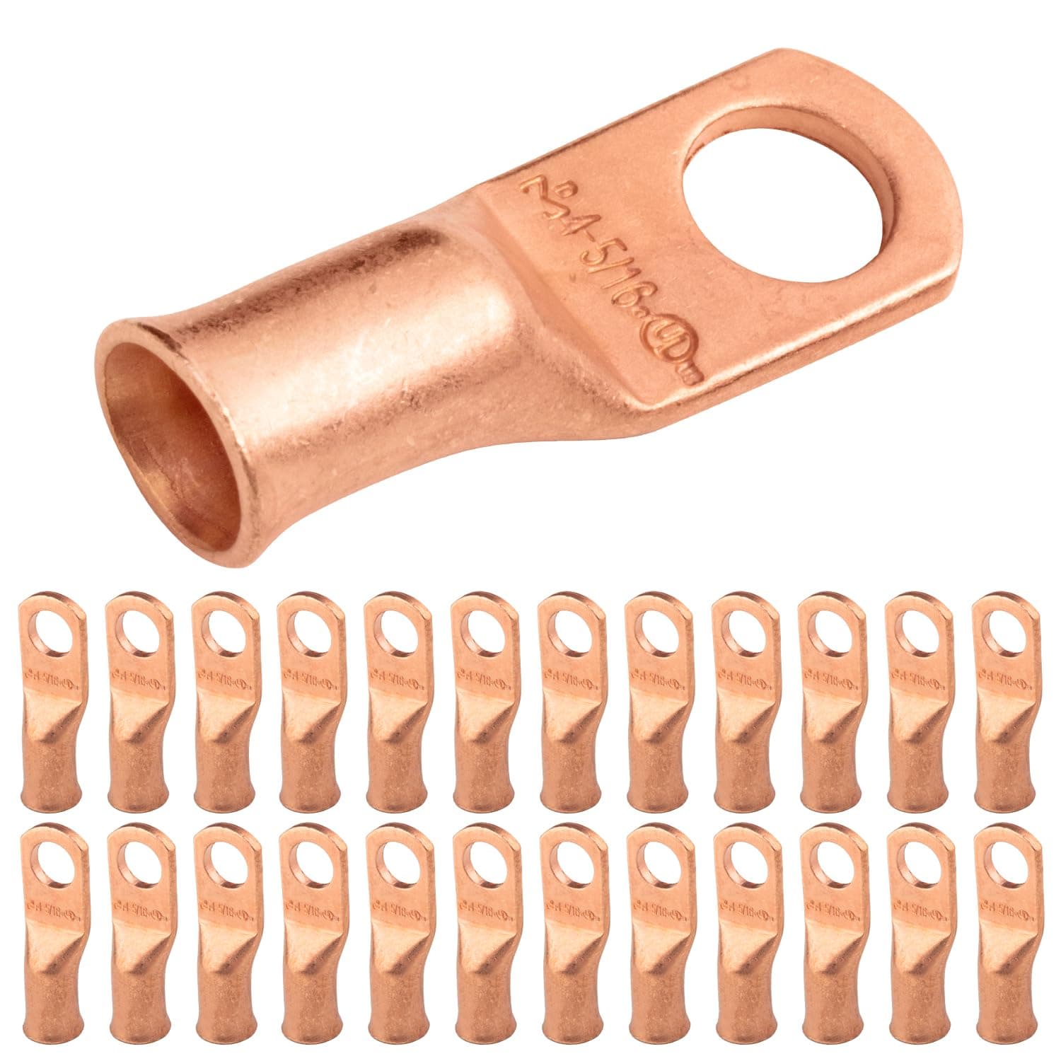 - SELTERM 25pcs 4 AWG 5/16" Stud Battery Lugs, Ring Terminals, Heavy Duty Copper Wire Lugs, Battery Cable Ends, 4 Guage Ring Terminal Connectors, UL Bare Copper Eyelets Electrical Battery Cable Lugs