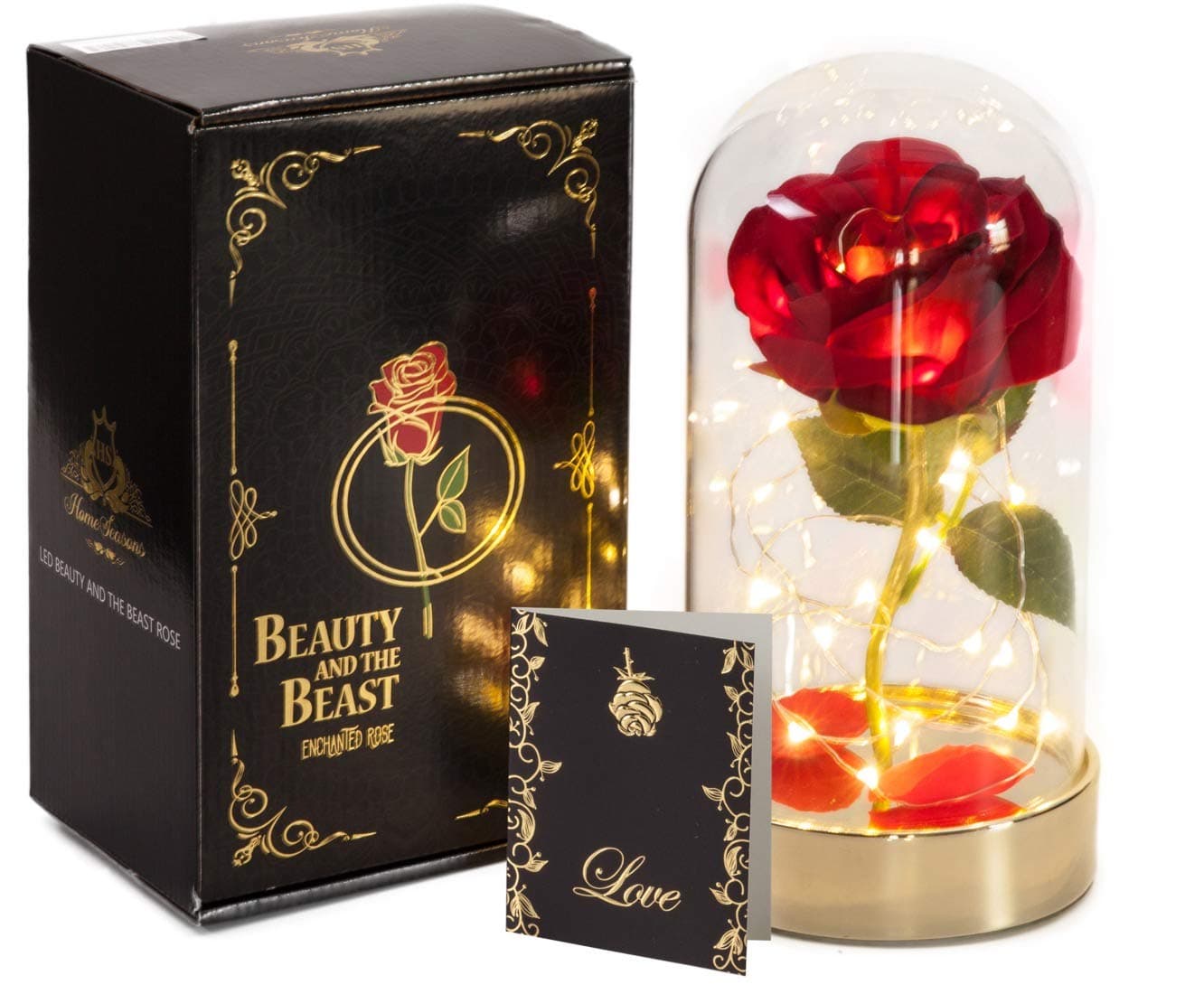 Homeseasons Enchanted Rose, "Beauty and the Beast" Full kit, Pre-Lit Silk Red Rose in Glass Dome