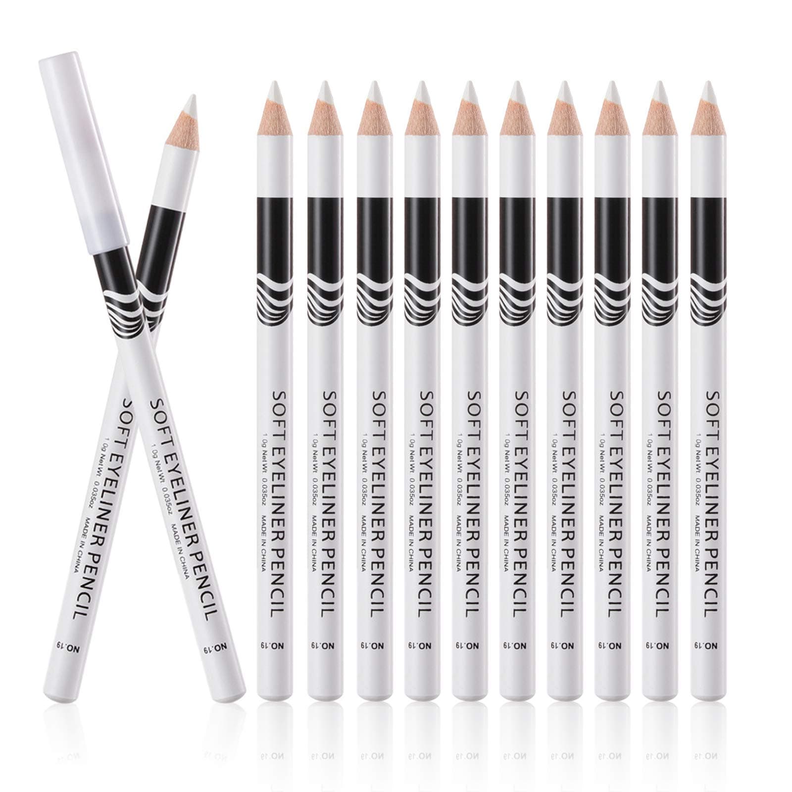 Fashionwu White Eyeliner Pencils Professional Use as Highlighter, Soft, Waterproof, Long-Lasting Eyeshadow, Eye Brightener, Beauty Makeup Tools (12pcs)