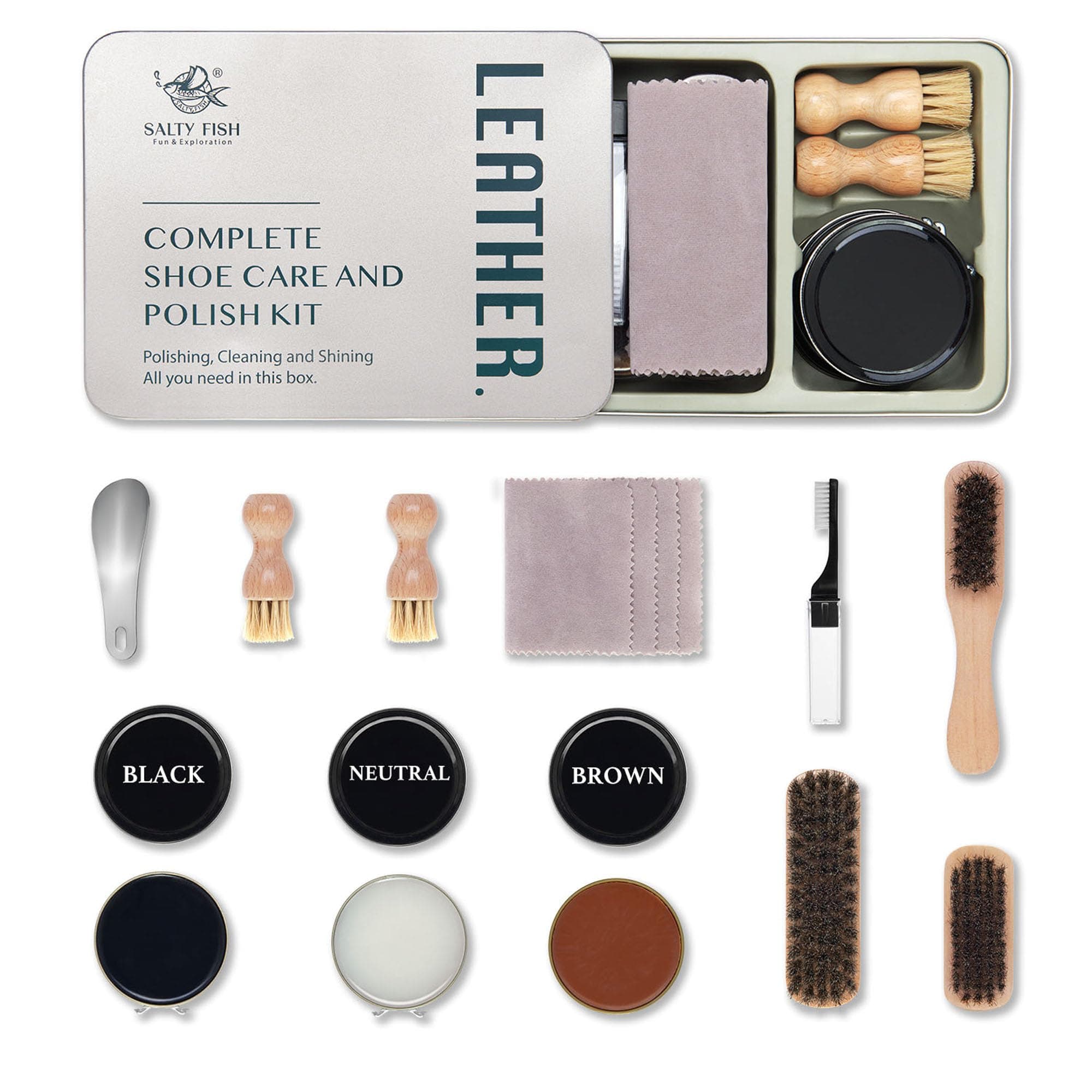SALTY FISH Shoe Polish and Shine Kit for Leather Care and Cleaning