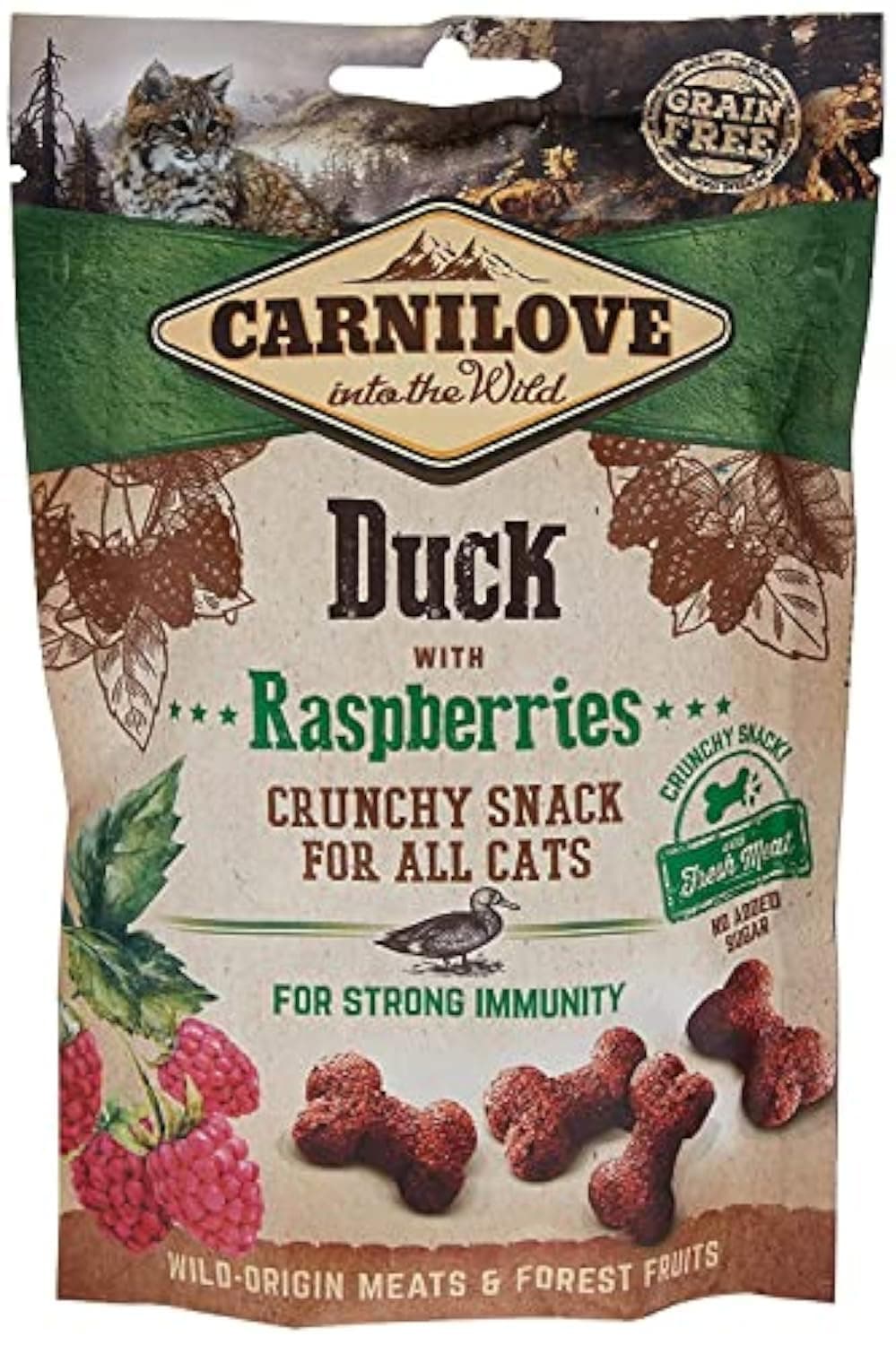 Crunchy Snack Duck & Raspberries Cat Treats 50G - Pack of 31 x 1.8g - Total: 50g