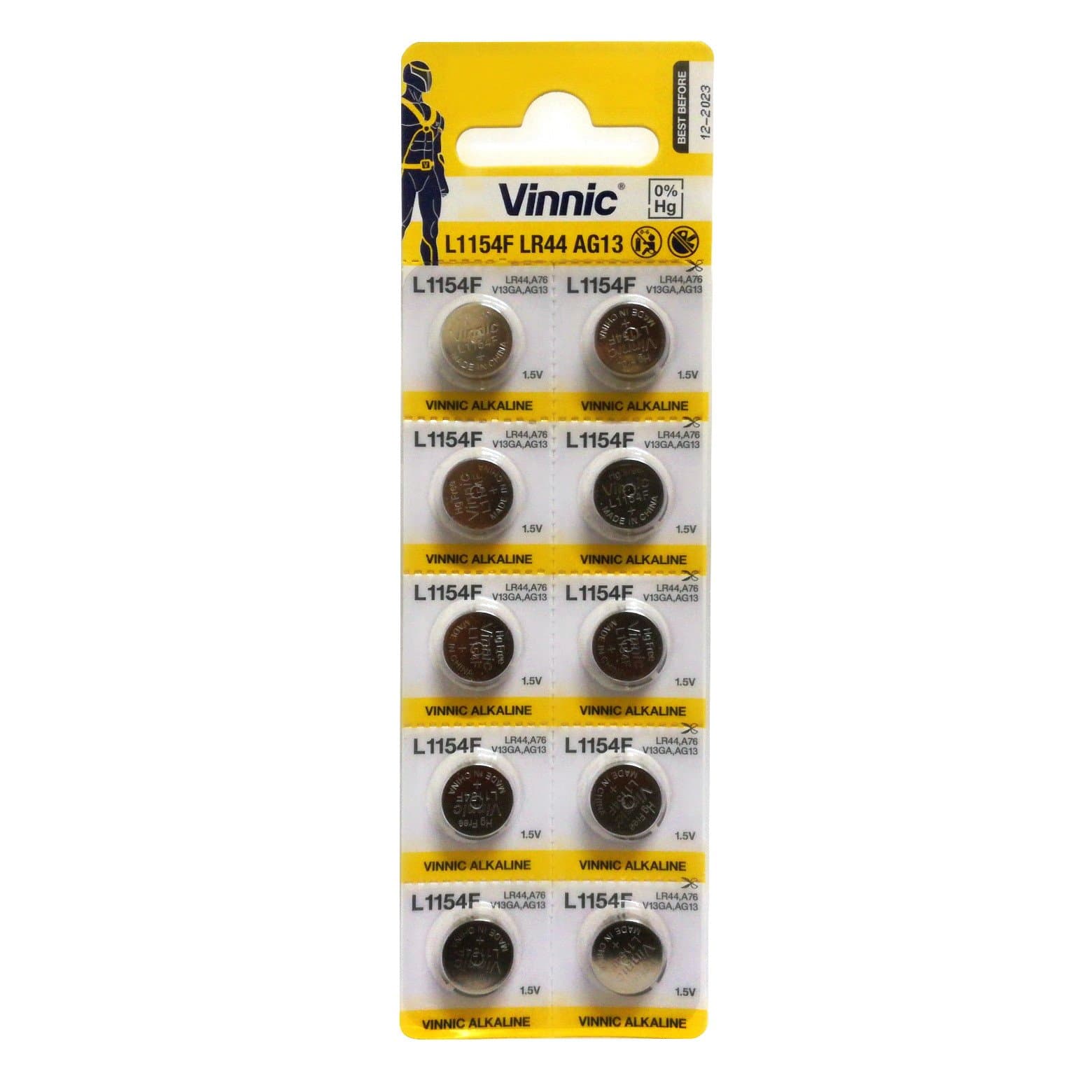 Starlet24 Vinnic Premium Button Cell Batteries 10x AG13, 357, SR44, LR44, A76, 1154