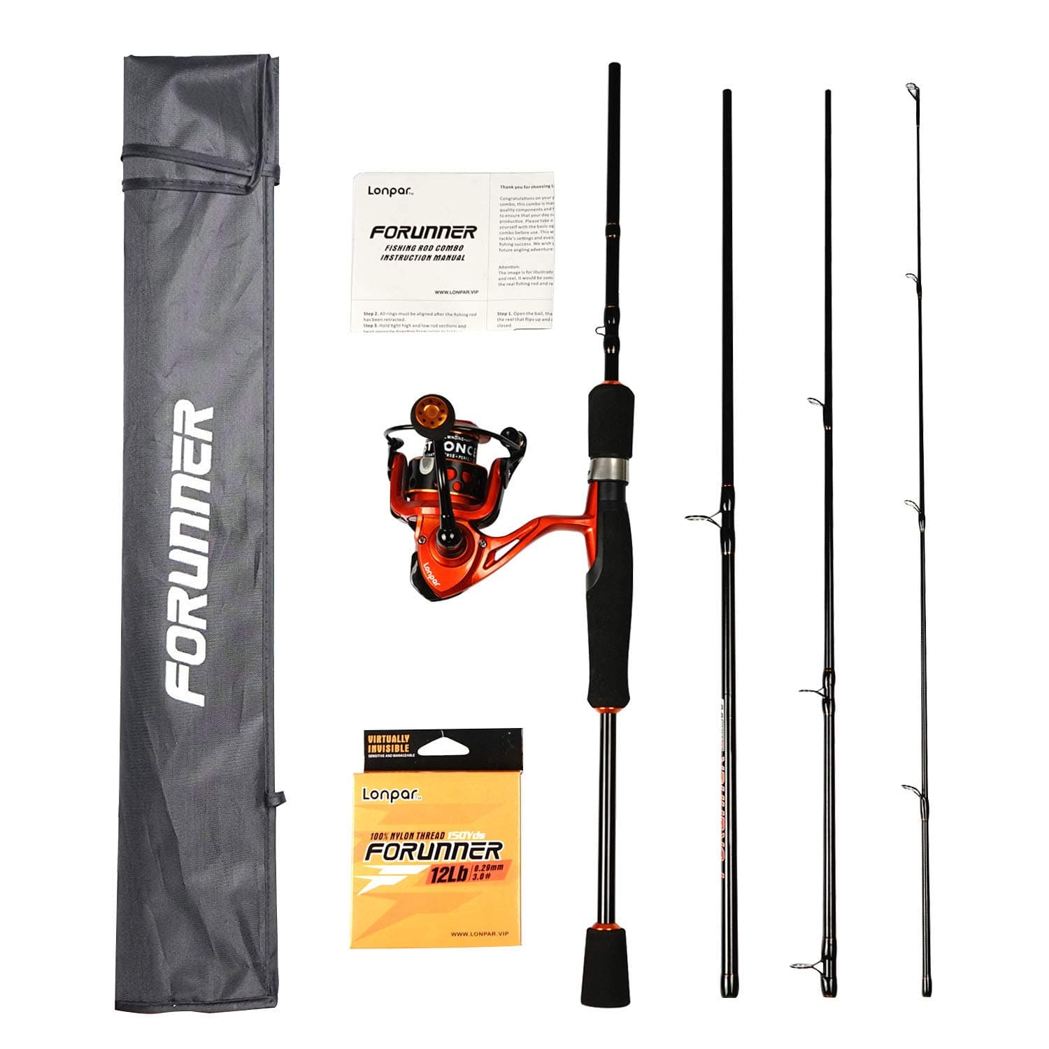 Portable 4-Piece Carbon Fiber Fishing Rod and Reel Combos Travel Spinning Pole with Carrier Bag and Line for Kids and Adults Fishing