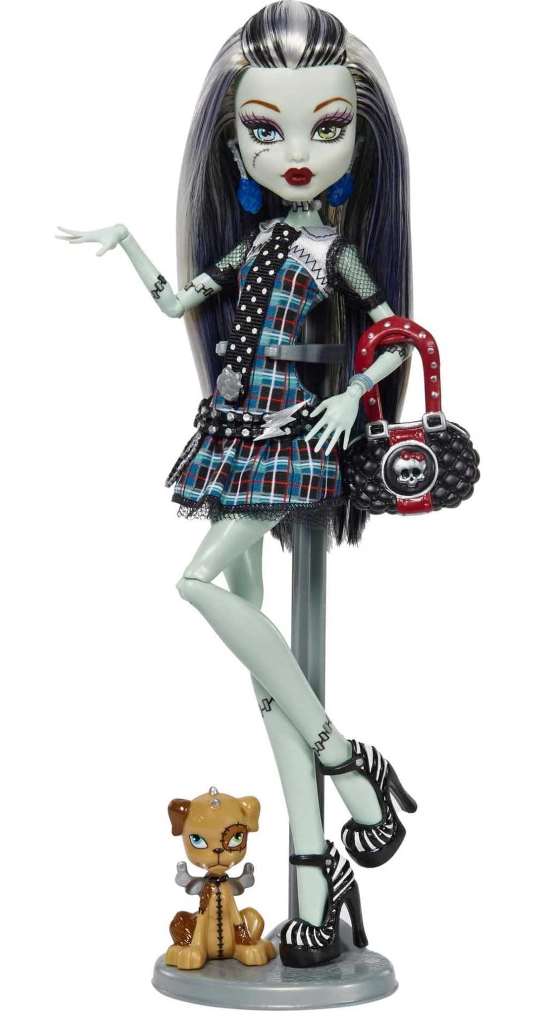 Monster High Frankie Stein Reproduction Doll Wearing Original Fashion & Shoes with Pet, Doll Stand & Accessories, 10-5-inch Collectible Toy