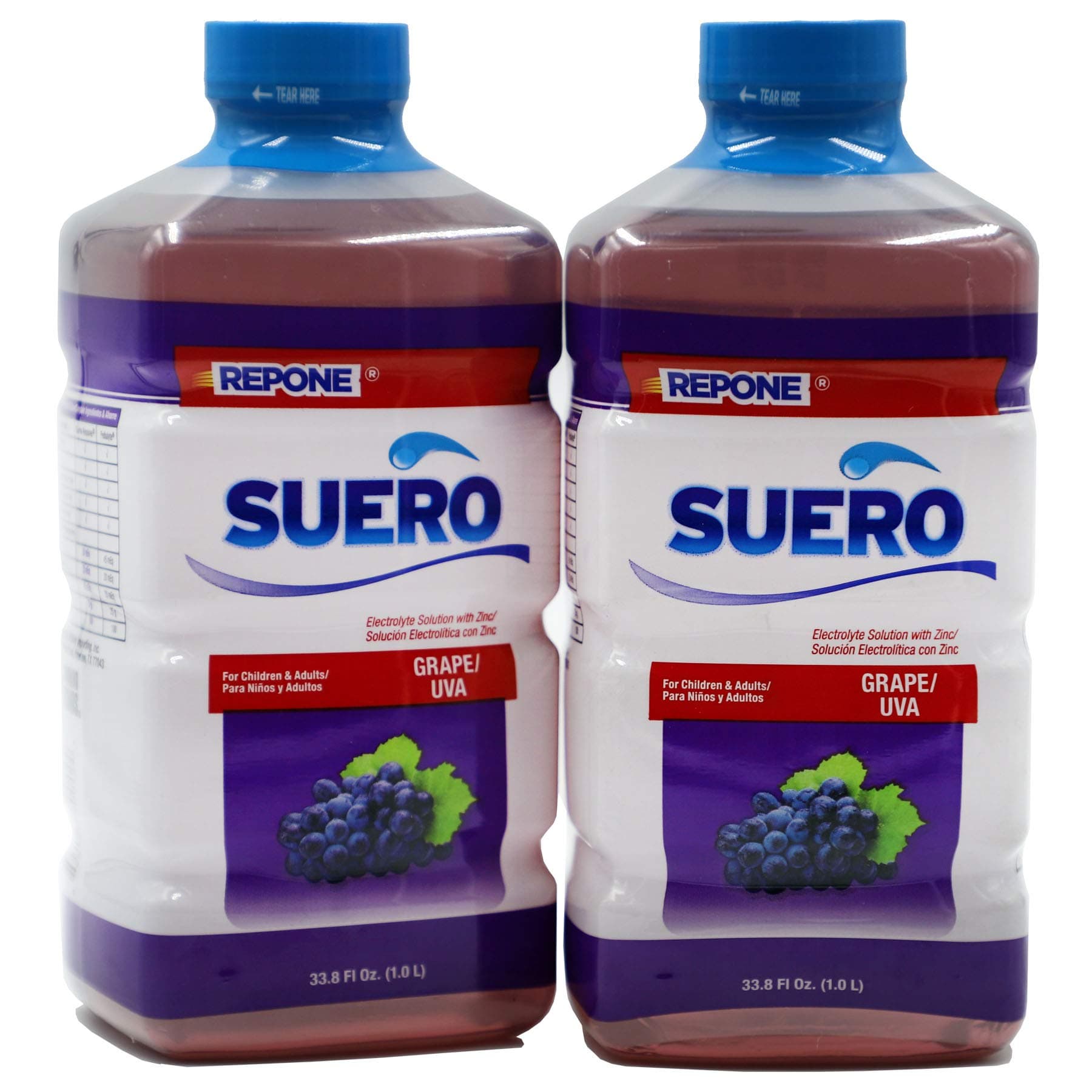SUERO Electrolyte Solution with Zinc, Rehydrates, Restores Minerals and Nutrients, Grape Flavor, 2-Pack of 33.8 Fl Oz 2 Bottles