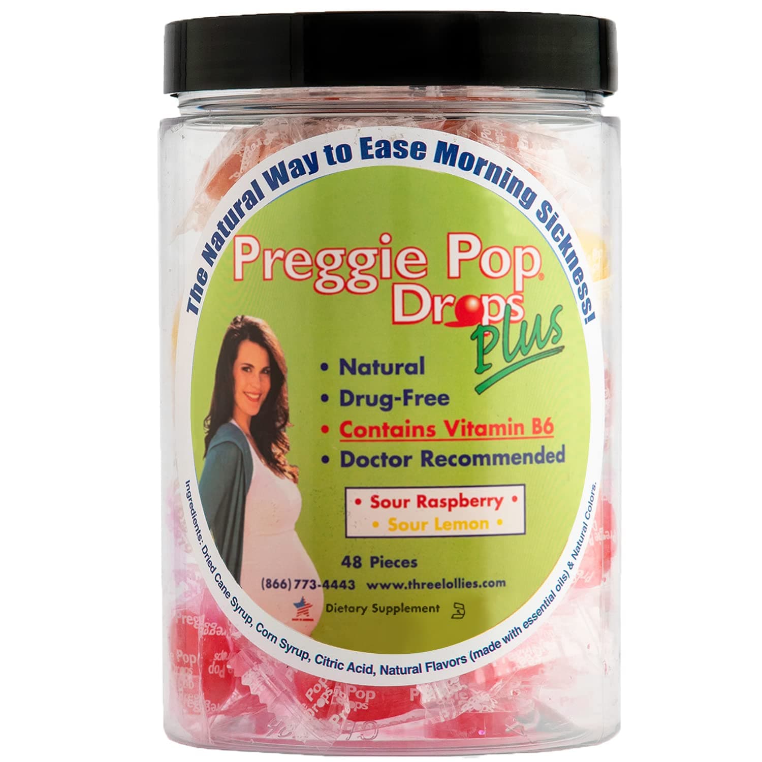 Preggie Pop Drops Plus Vitamin B6 Fortified - Morning Sickness Relief Vitamin B6 Fortified Preggie Pops For Sweets Drops Relief For Pregnant Women Sour Raspberry Lemon