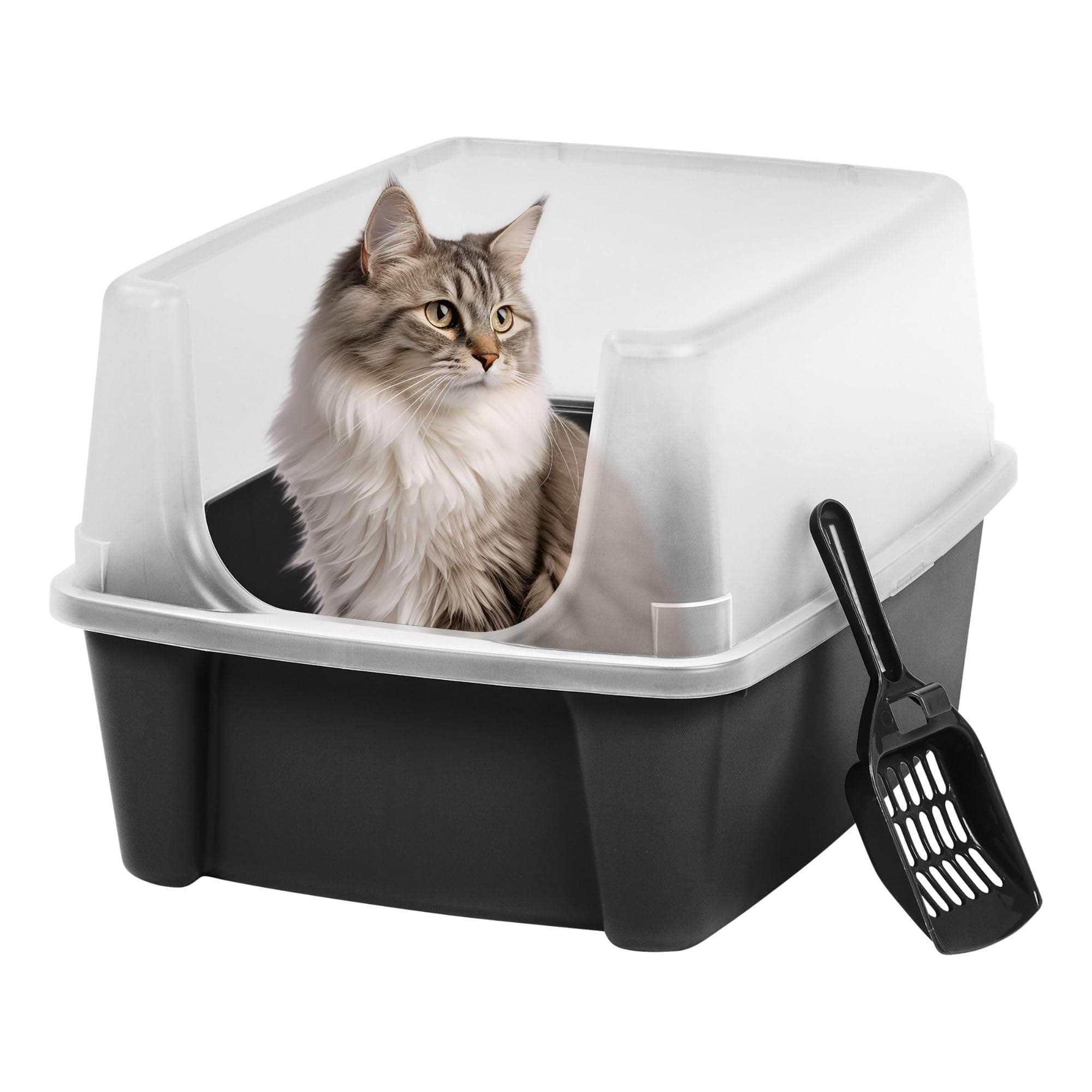 Clean Pet Cat Kitty Open Top Large Cats Litter Box with Shield and Scoop New! by "IRIS USA, Inc."