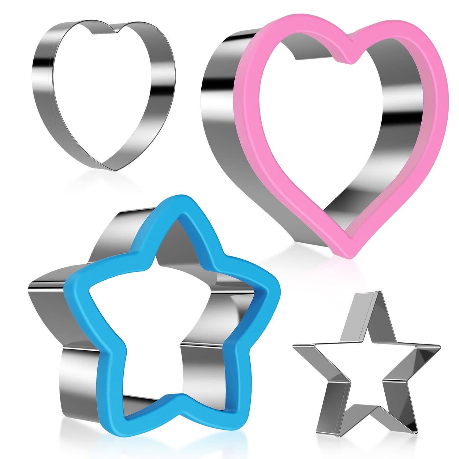 Ertek 4Pcs Kitchen Craft Star Cutter Heart Shaped Pastry Cutters Stainless Steel Shape Cutters Cookie Sandwich Mold Set Biscuit Baking Stamp Mould Cake Decorating