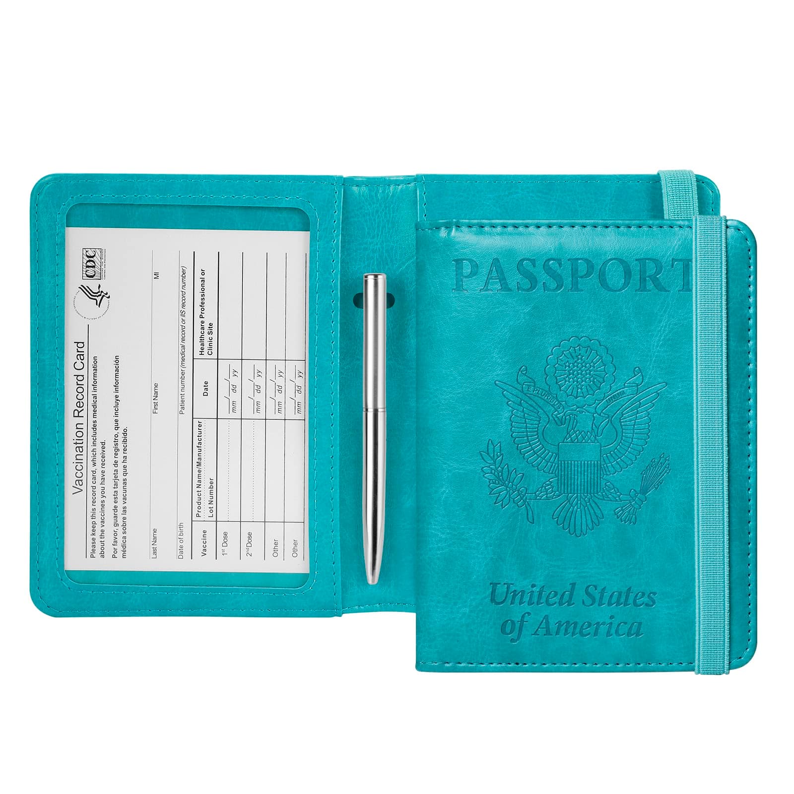 GDTK Leather Passport Holder Cover Case RFID Blocking Travel Wallet (Sky Blue)
