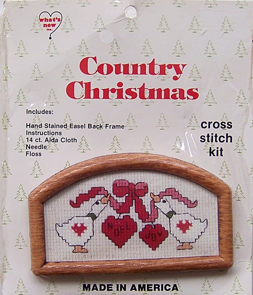 Country Christmas Counted Cross Stitch Kit ~ Geese with Hearts Miniature Picture