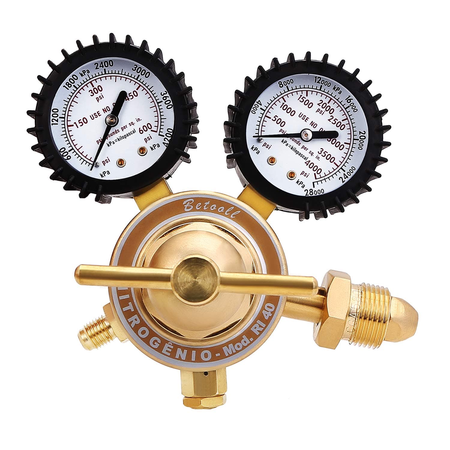 BETOOLL Nitrogen Regulator with 0-600 PSI Delivery Pressure Equipment Brass Inlet Outlet Connection Gauges