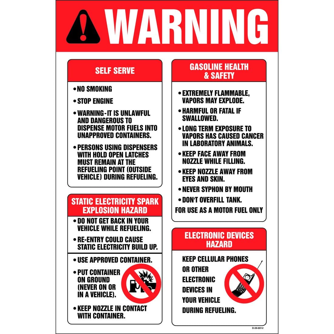 Decals (Pack of 5) - Gas Pump Warning (6" x 4")