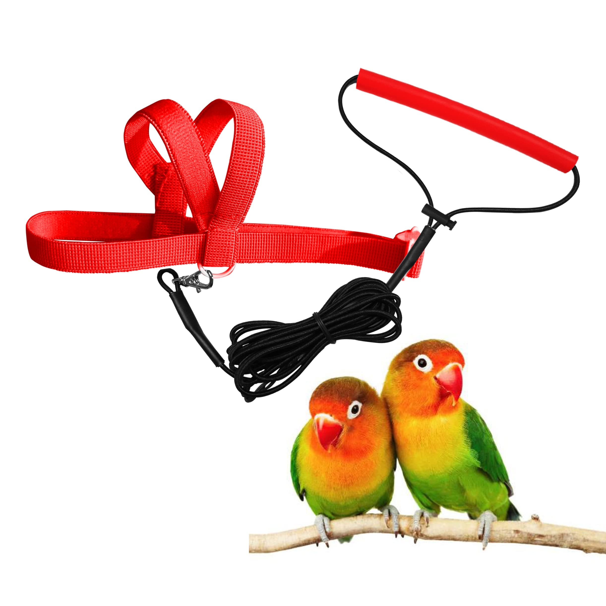 VANFAVORI Adjustable Bird Harness with 80 Inch Leash, XS Size for Peony Parrot Love Bird Weight 45-65 Grams with Outdoor Flying Training Rope, Red