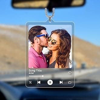 TEQUAN Custom Photo Car Charm Ornament - Personalized Rearview Mirror Decor Hanging Accessory, Acrylic Picture Pendant Gifts for Couple Friend Family (Music Plaque)